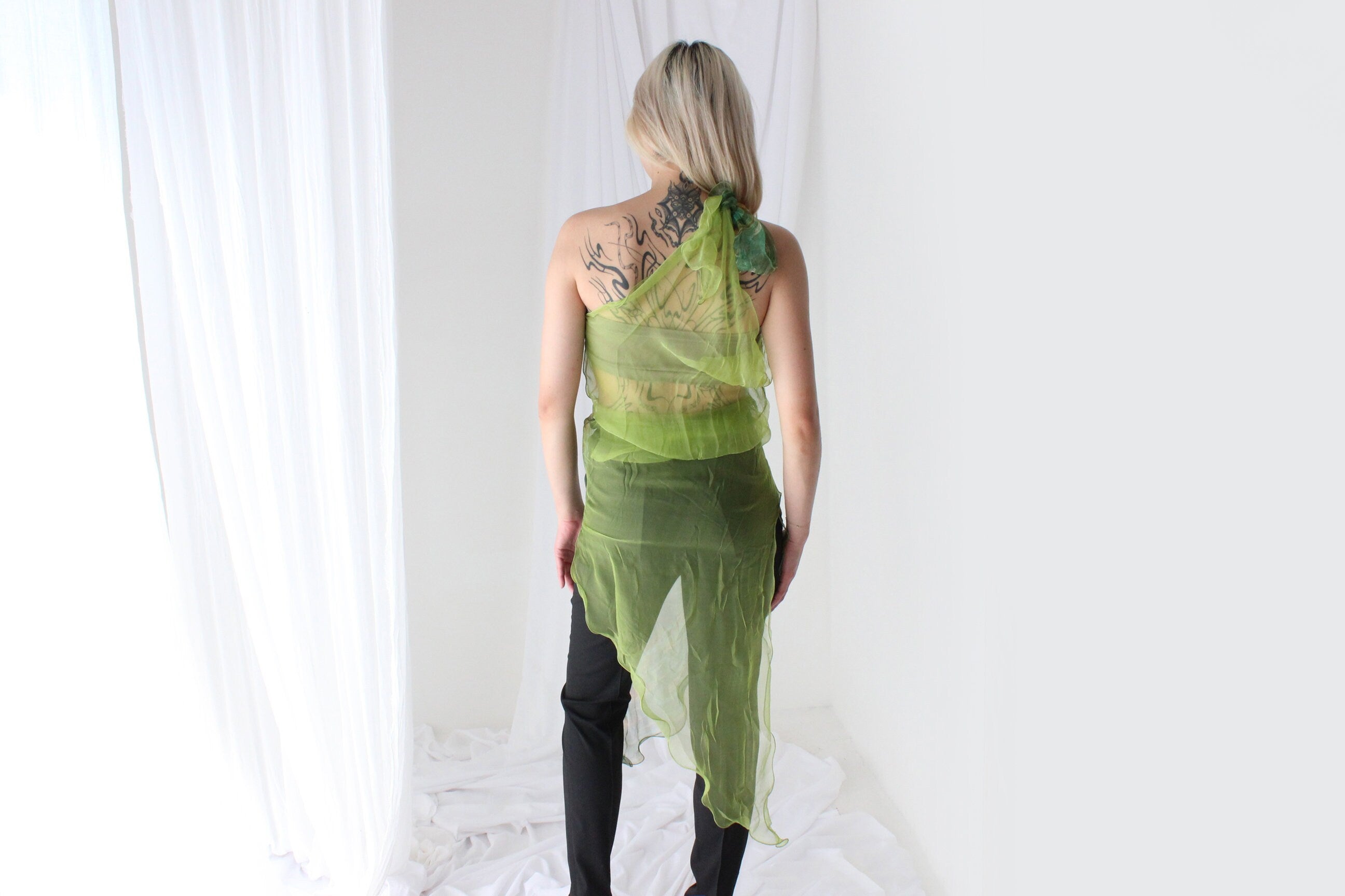 Y2K Pure Silk Chiffon Experimental Scarf Top