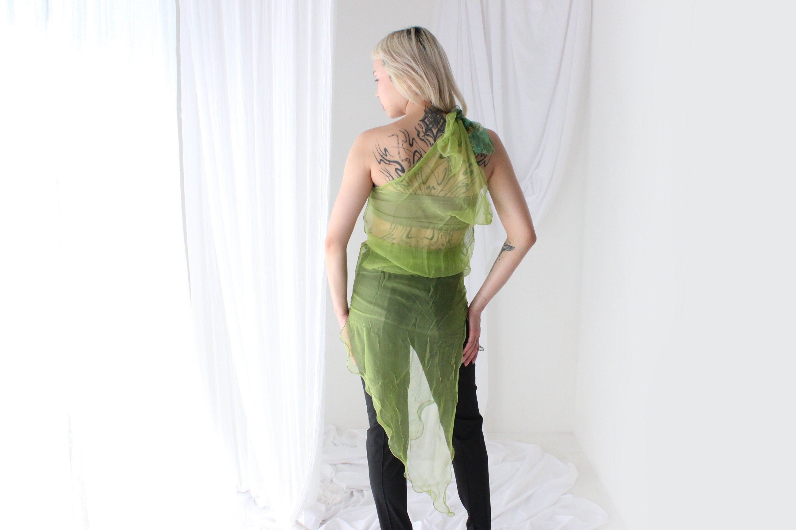 Y2K Pure Silk Chiffon Experimental Scarf Top