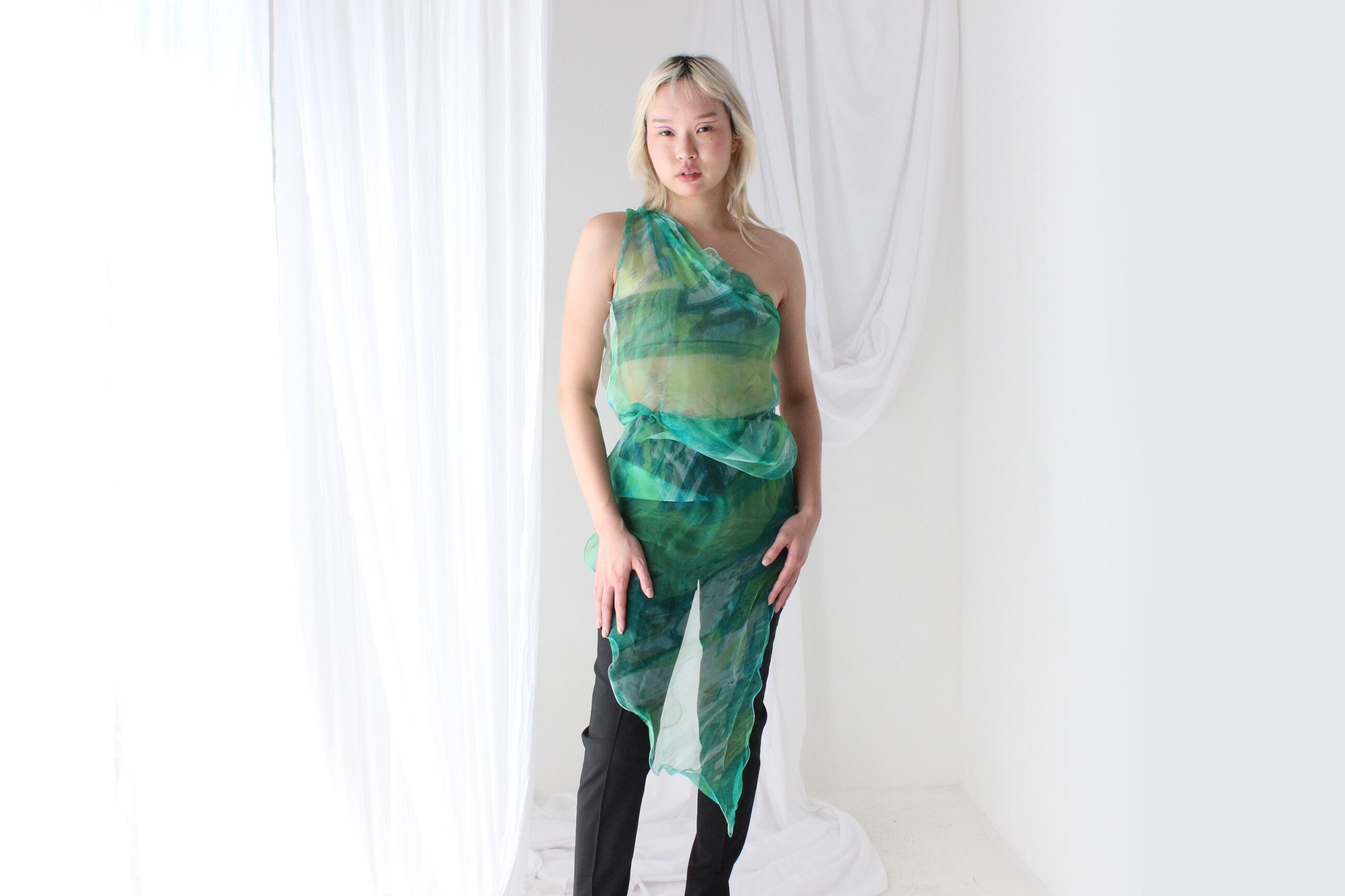 Y2K Pure Silk Chiffon Experimental Scarf Top