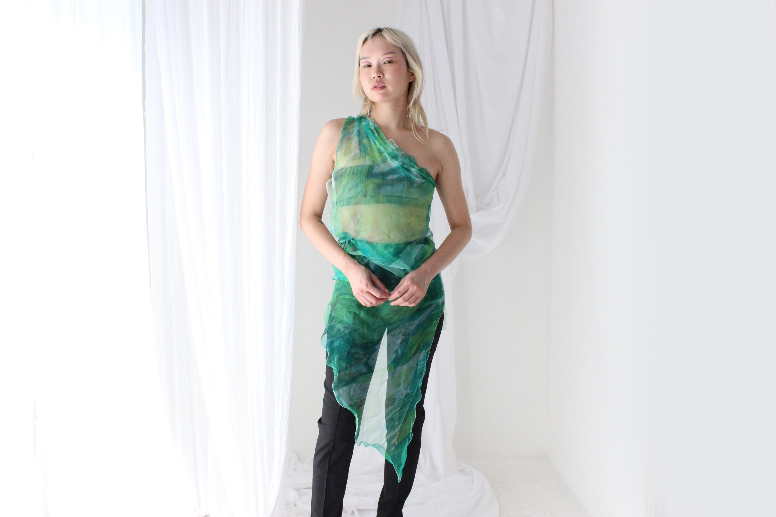 Y2K Pure Silk Chiffon Experimental Scarf Top