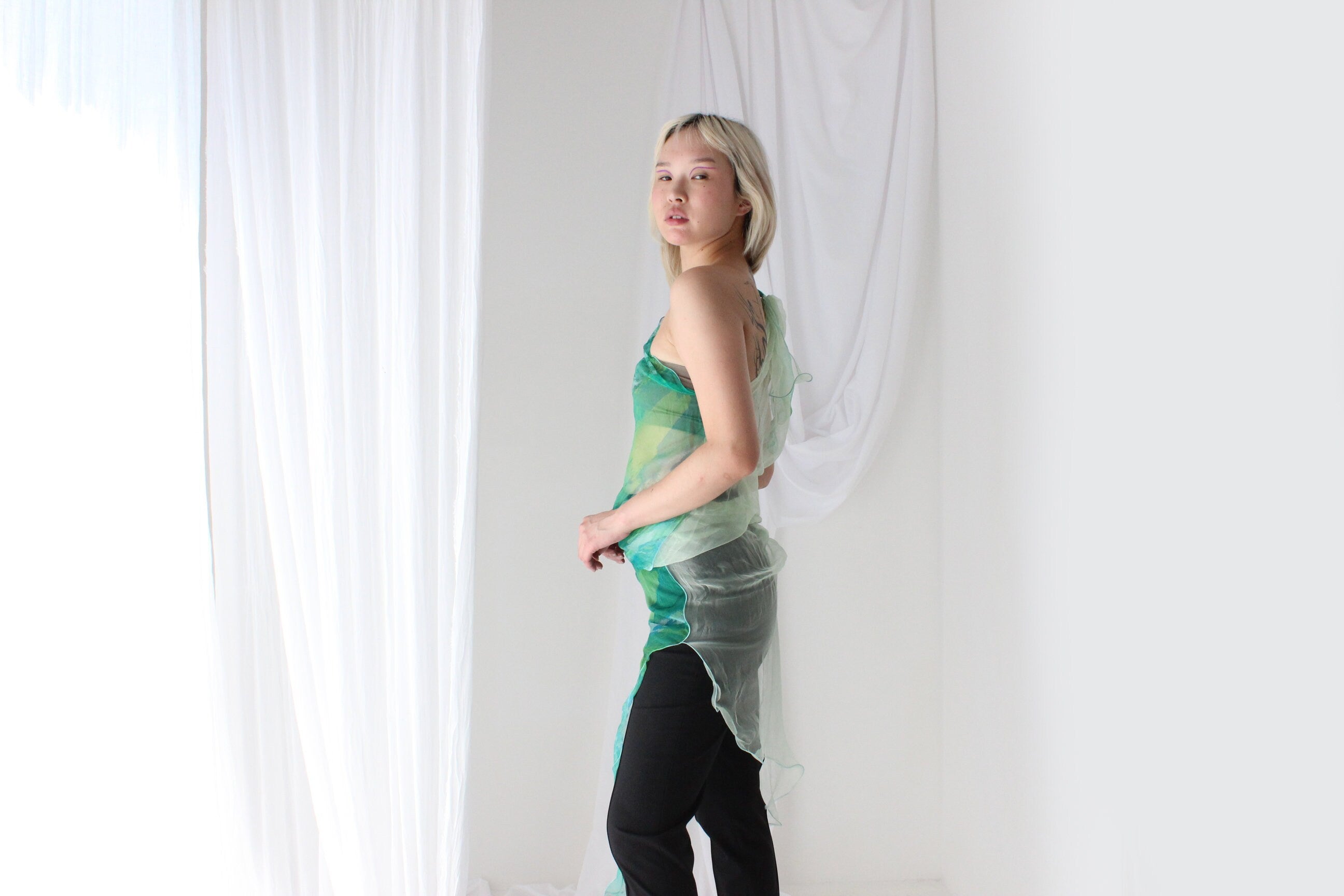 Y2K Pure Silk Chiffon Experimental Scarf Top