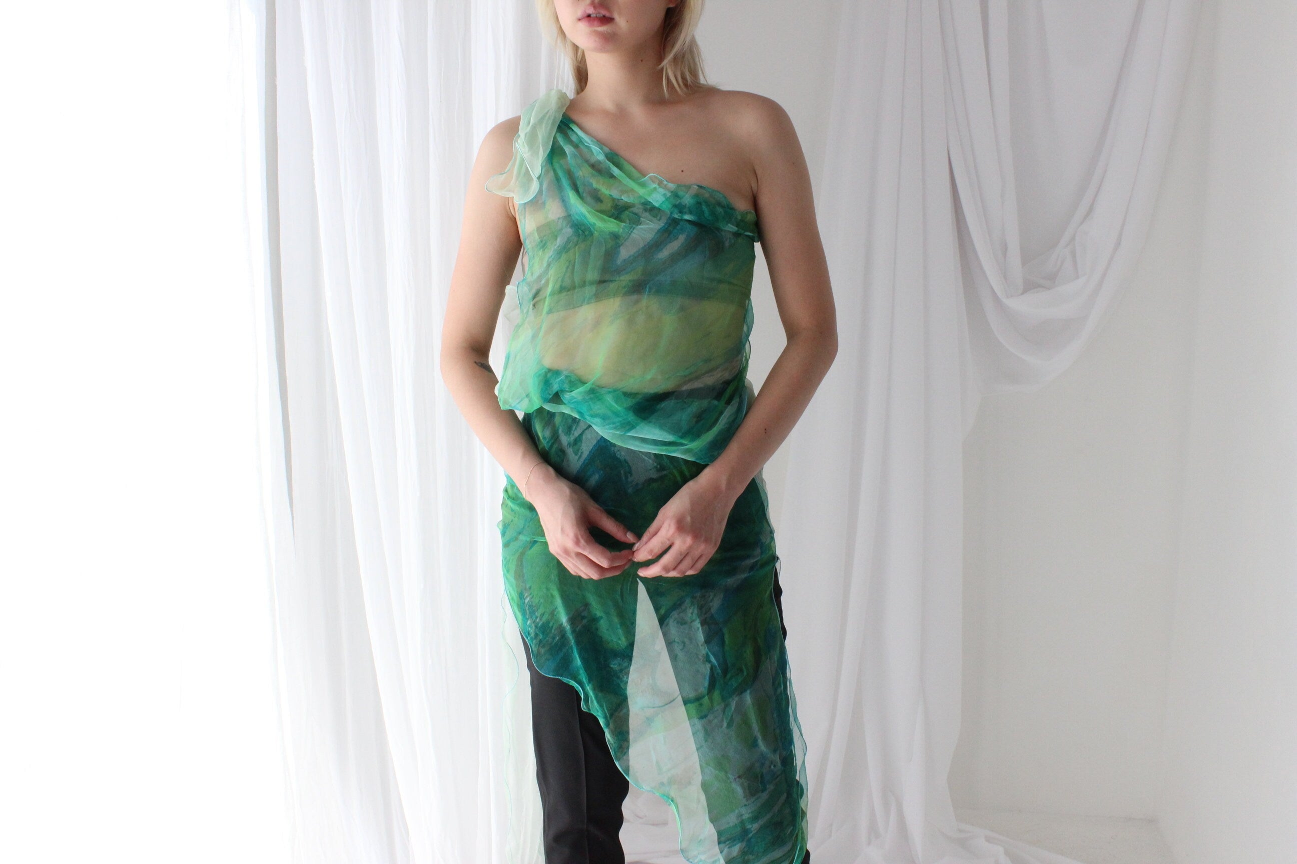 Y2K Pure Silk Chiffon Experimental Scarf Top