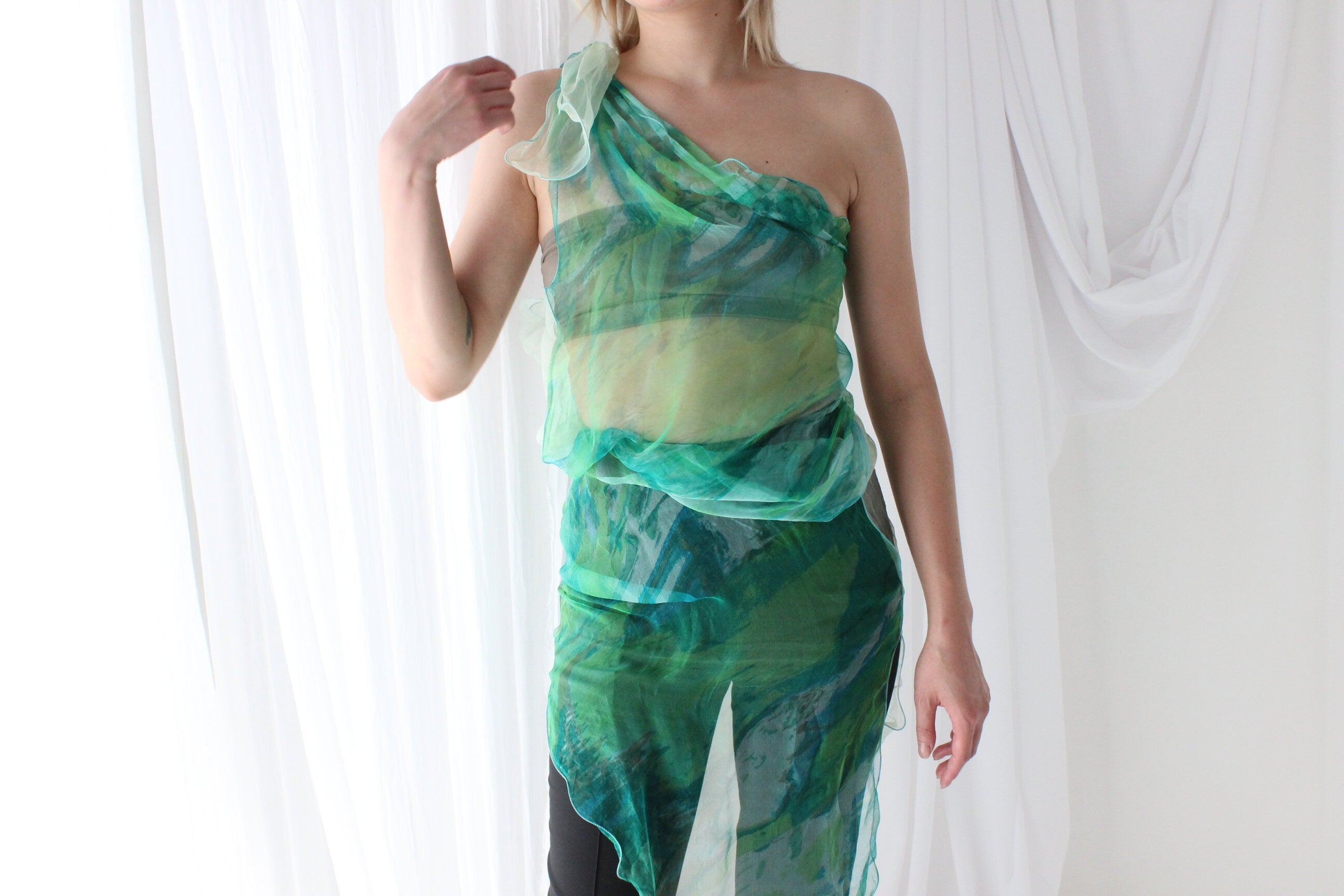 Y2K Pure Silk Chiffon Experimental Scarf Top