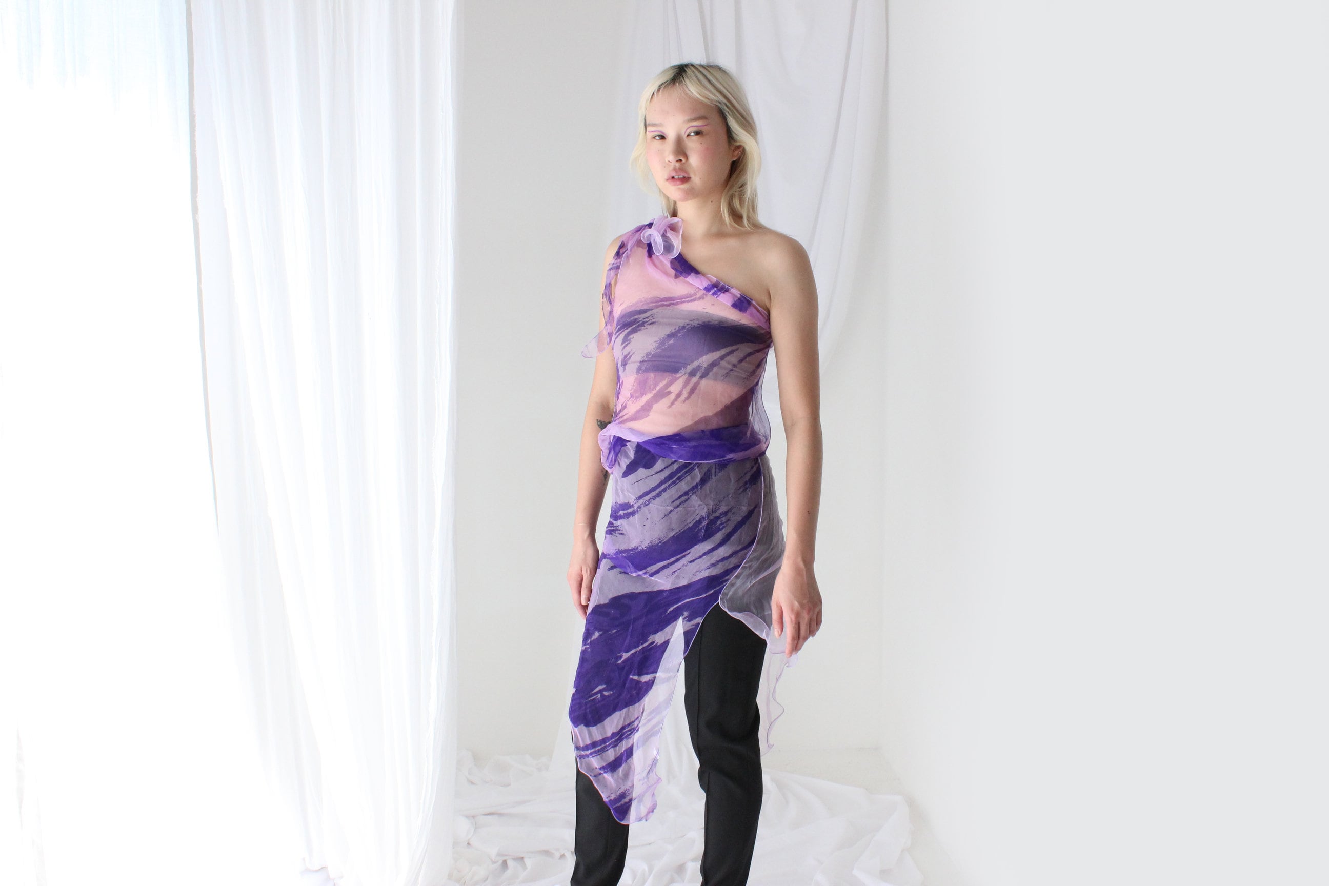 Y2K Pure Silk Chiffon Experimental Scarf Top