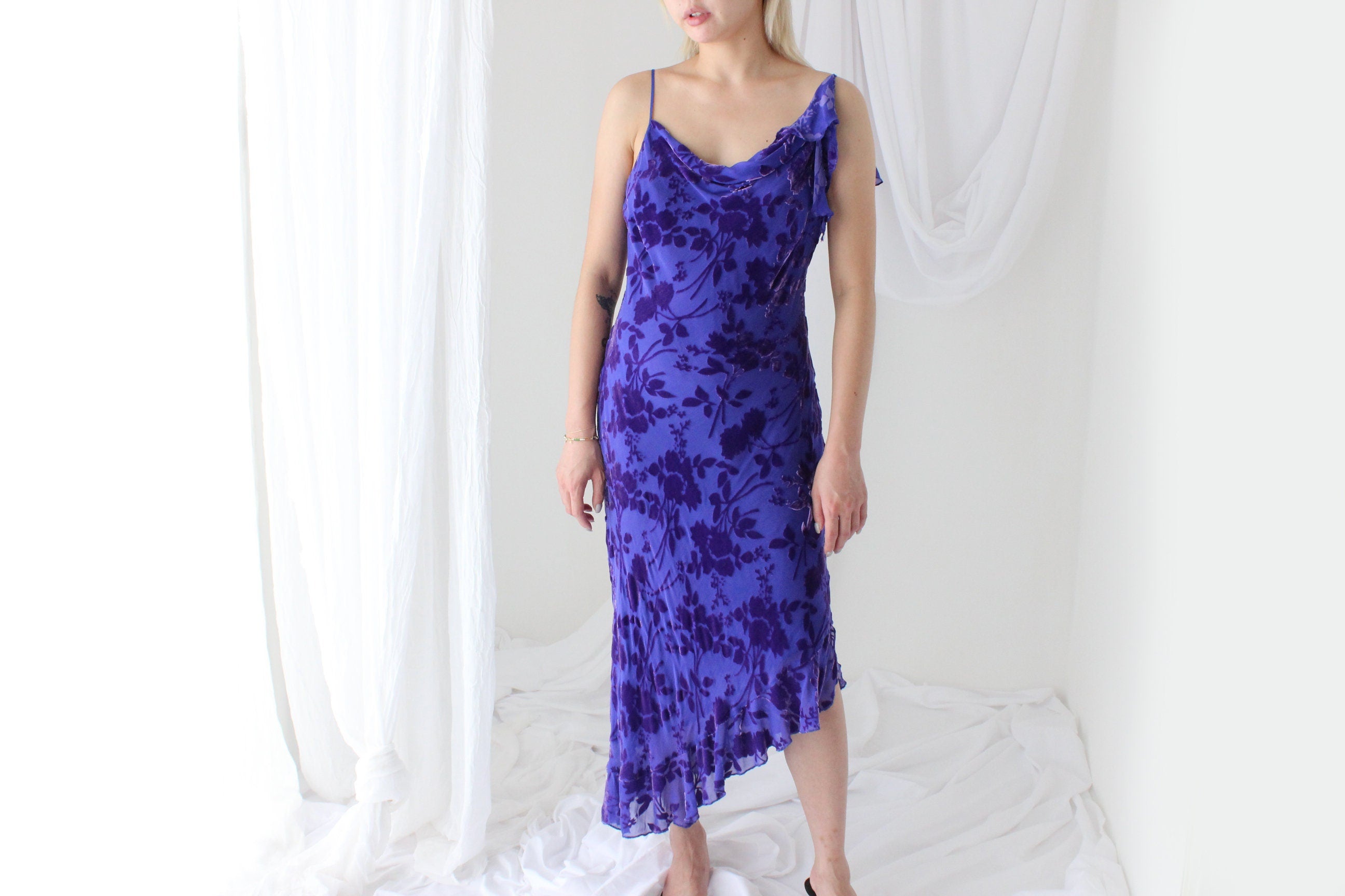 Y2K PURE SILK Asymmetric Velvet Burnout Galliano/Dior Vibe Dress