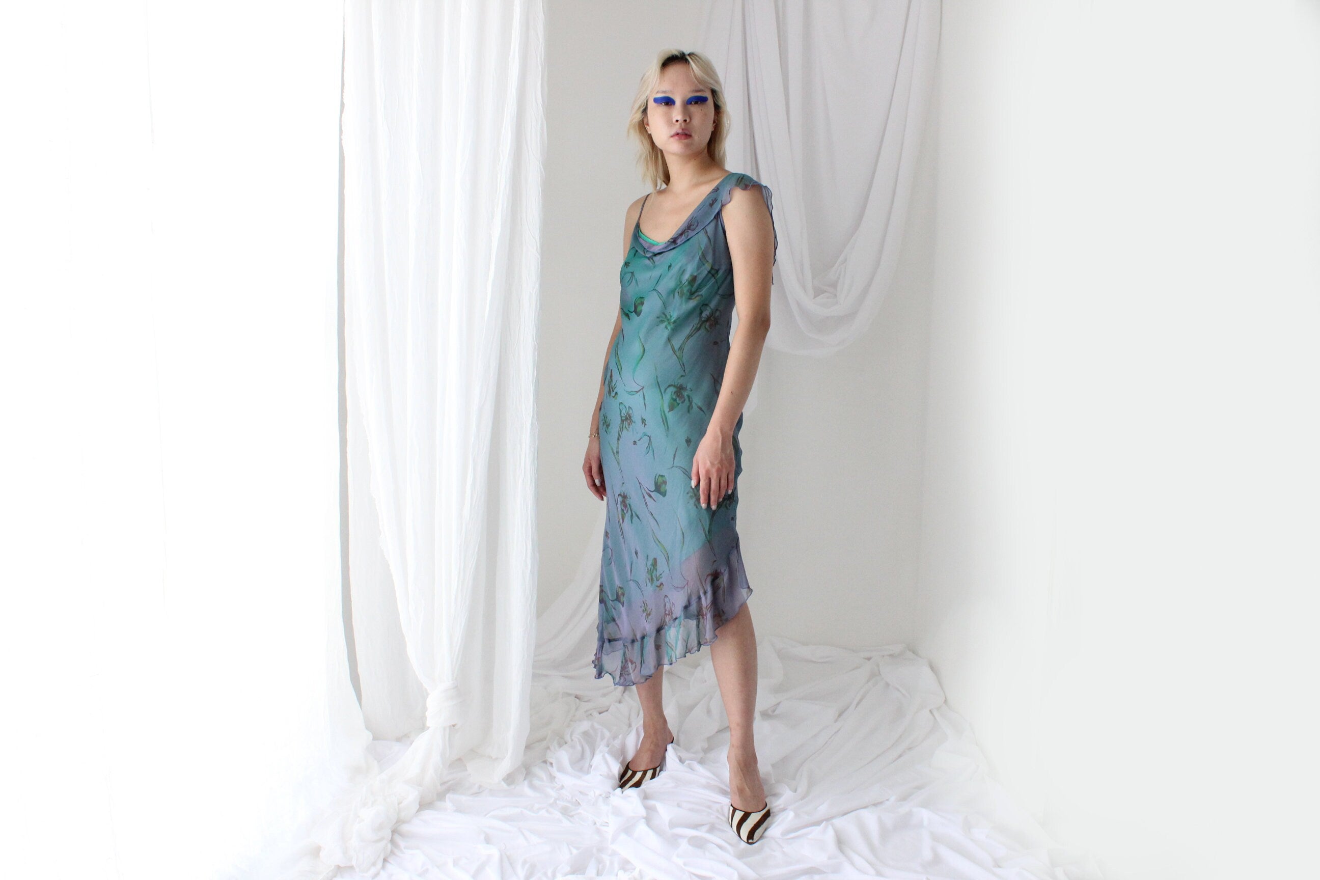 Y2K PURE SILK Shimmer Asymmetric Carrie Dress