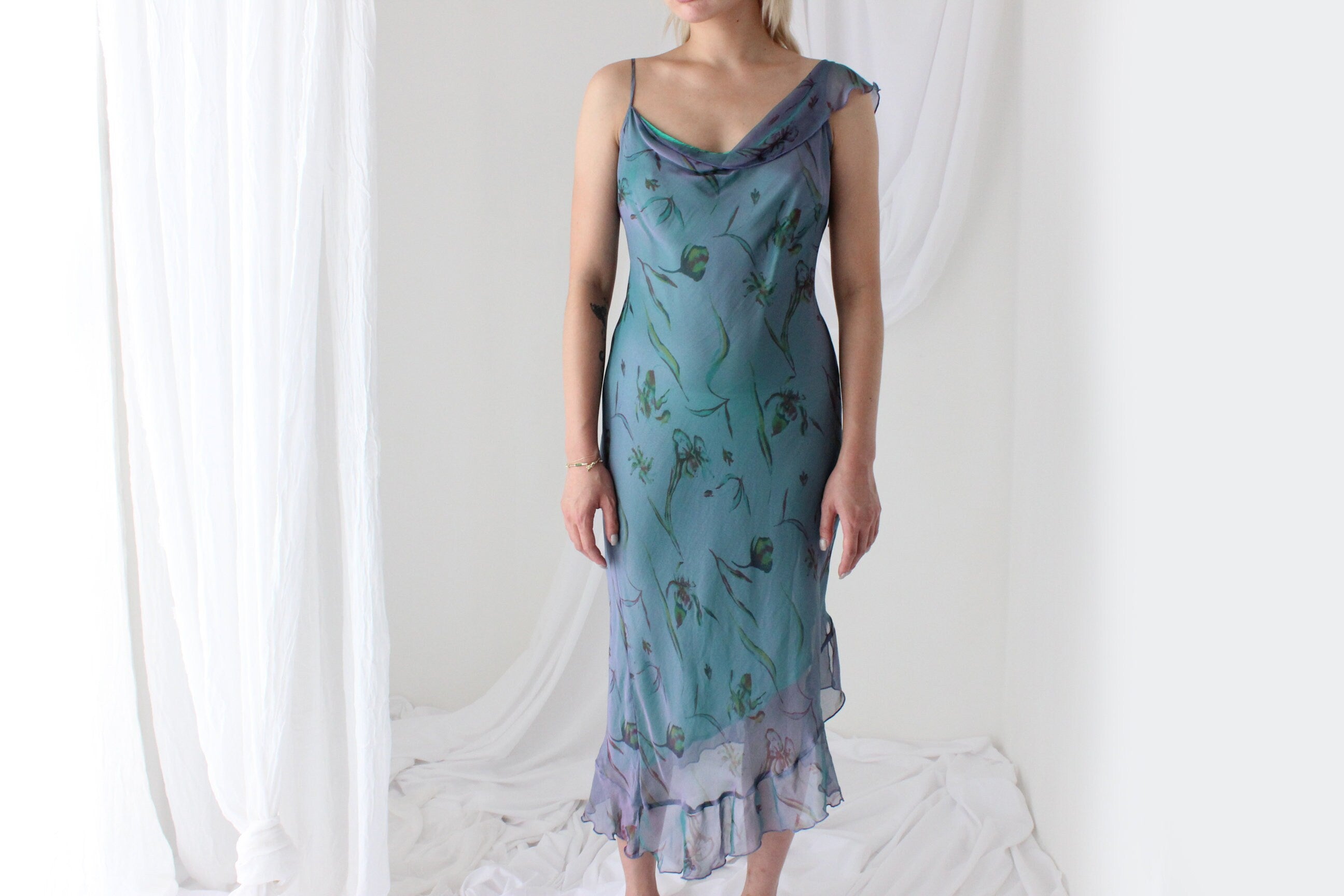 Y2K PURE SILK Shimmer Asymmetric Carrie Dress