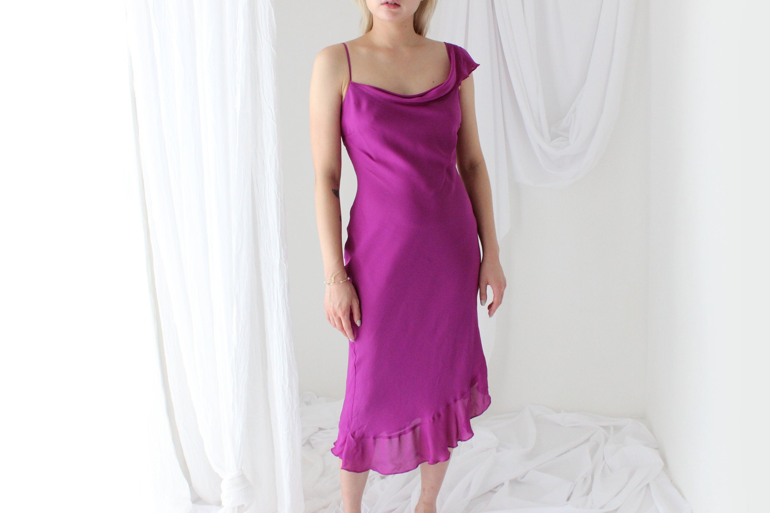 Stunning Y2K PURE SILK Asymmetric Cocktail Dress