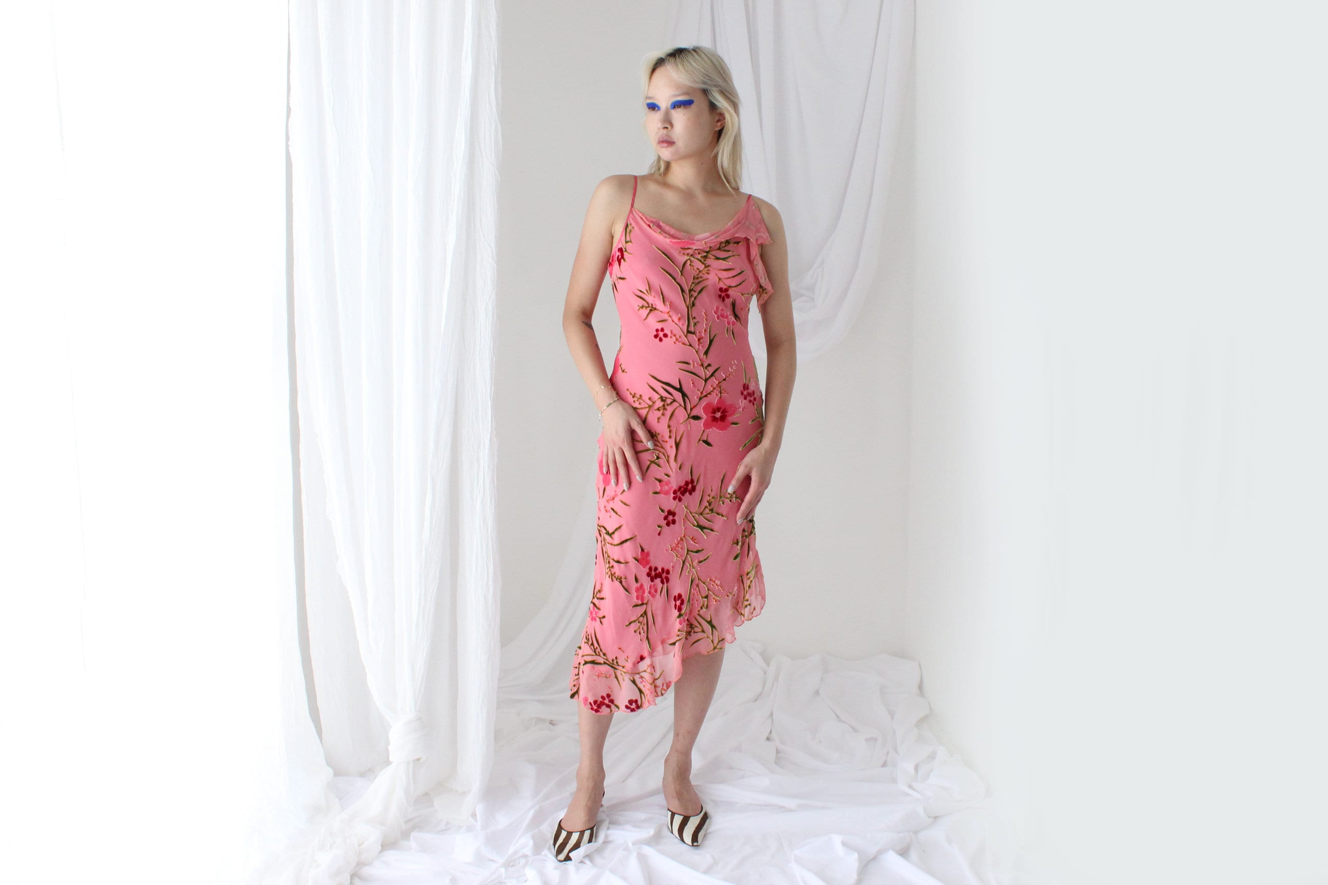 Y2K PURE SILK Asymmetric Velvet Burnout Galliano/Dior Vibe Dress