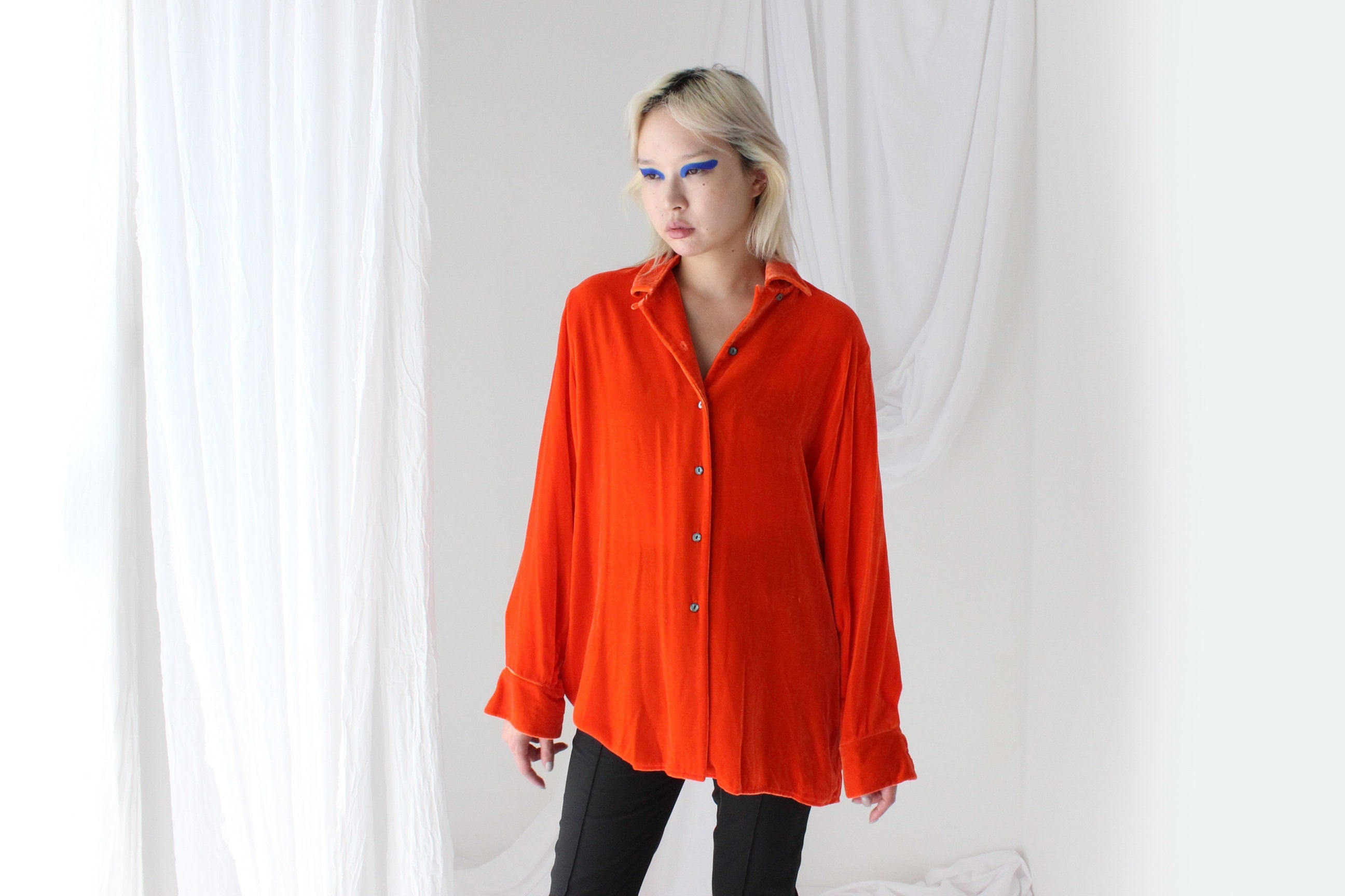 90s Acid Orange PURE SILK VELVET Shirt
