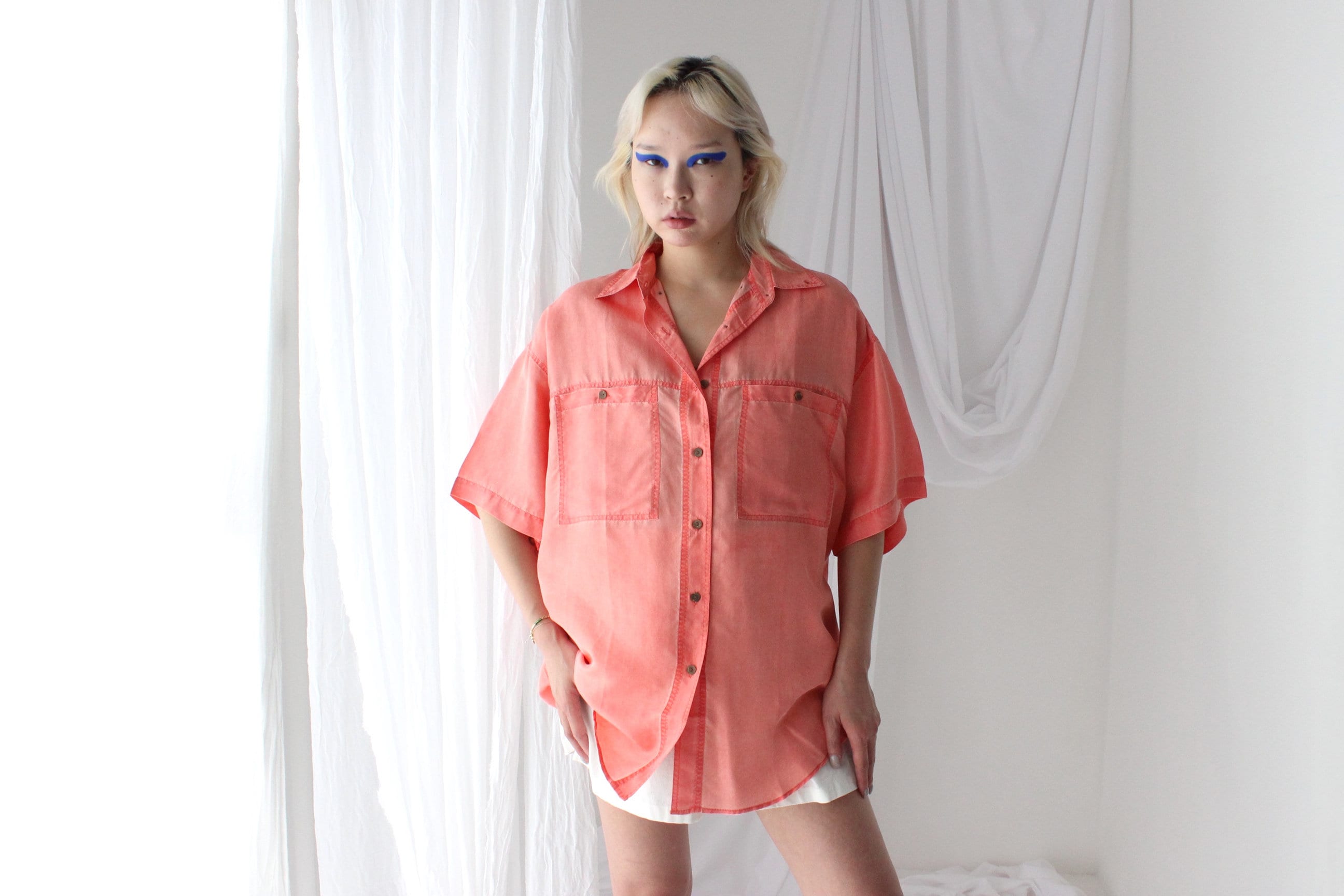 80s PURE SILK Pastel Pink Boxy Shirt