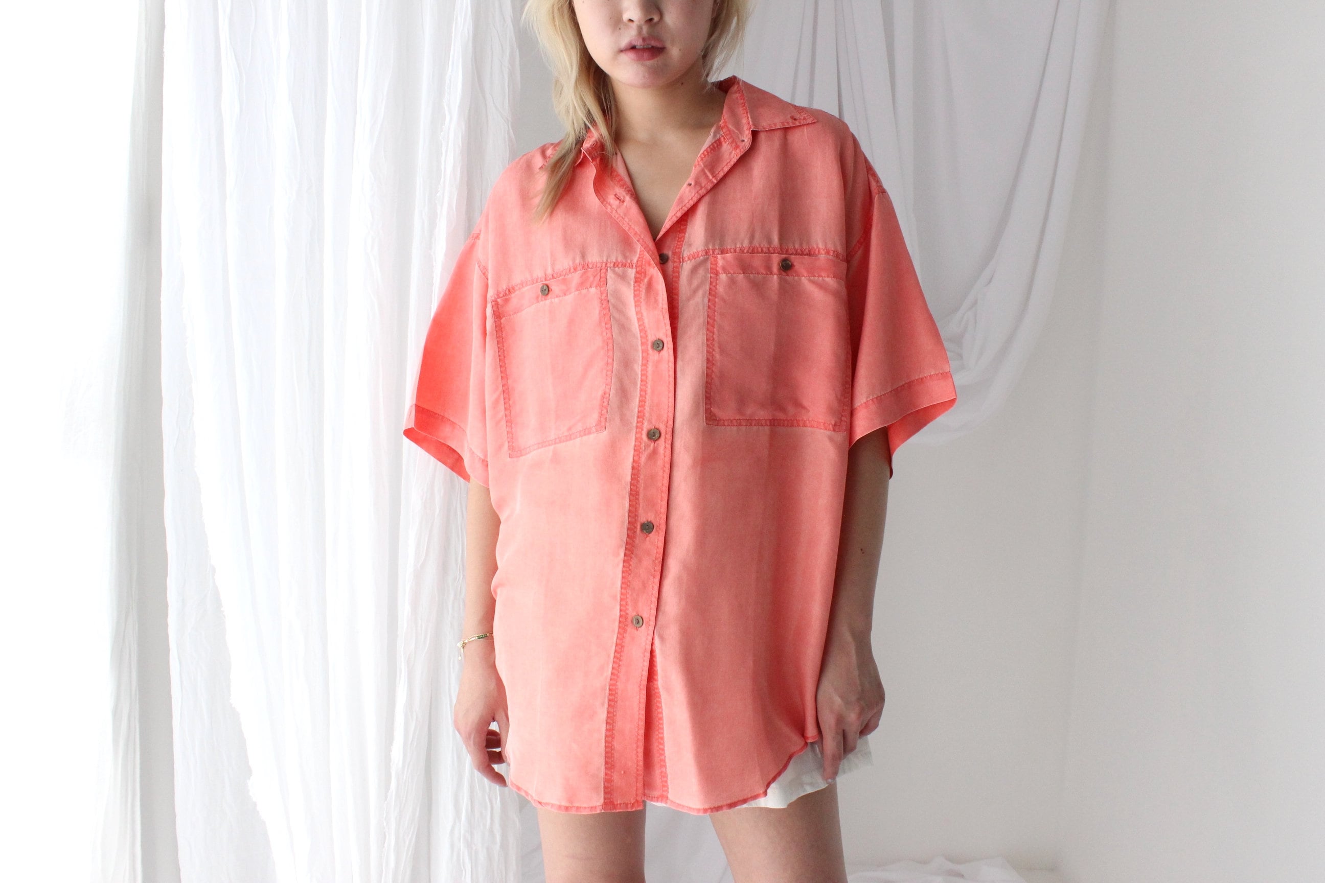 80s PURE SILK Pastel Pink Boxy Shirt