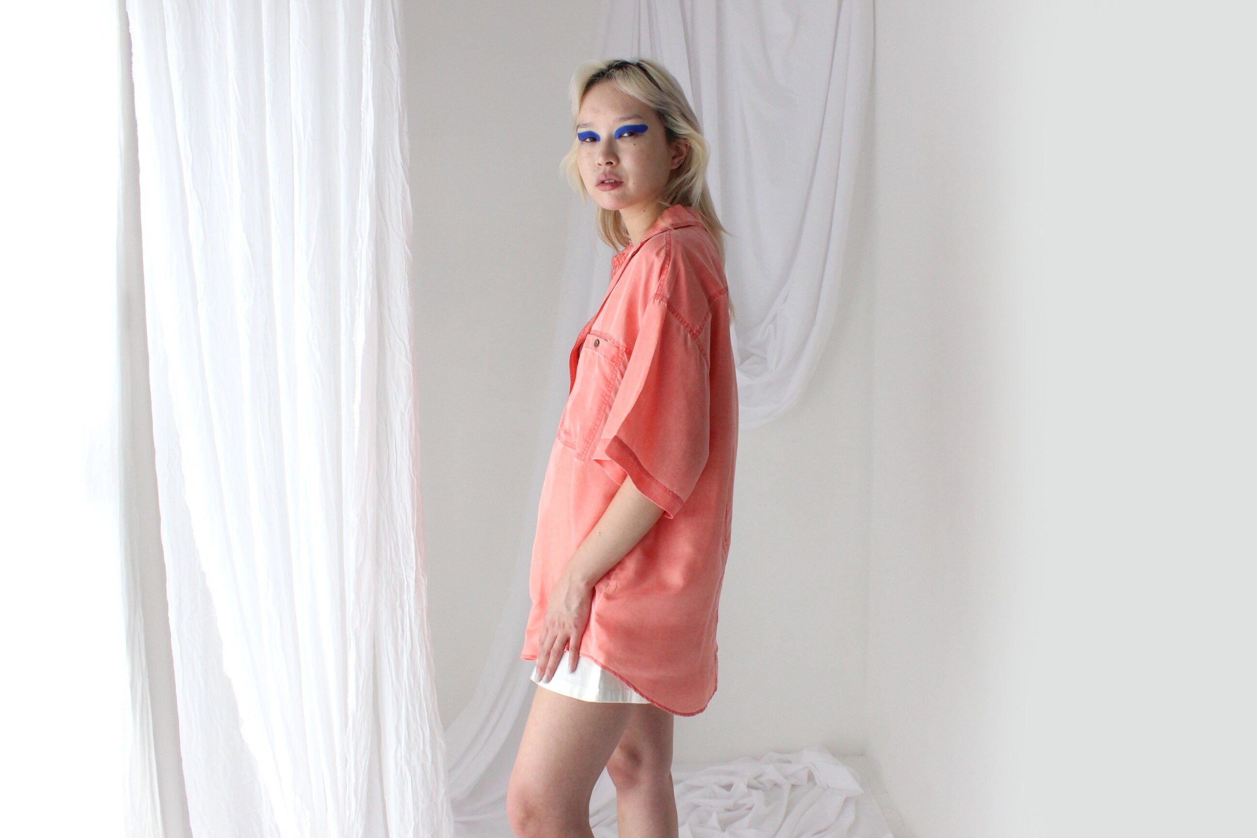 80s PURE SILK Pastel Pink Boxy Shirt