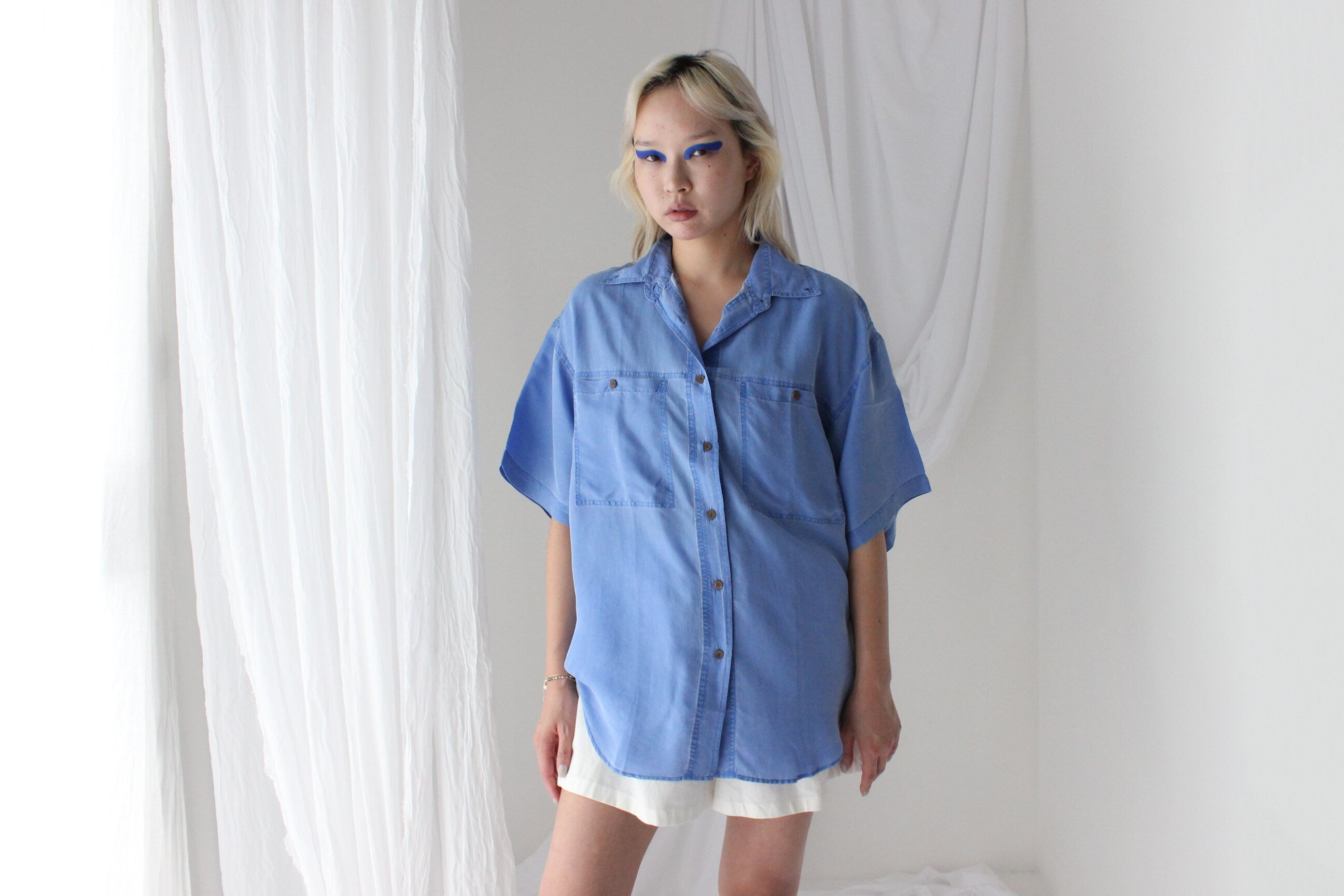 80s PURE SILK "Denim" Look Boxy Shirt