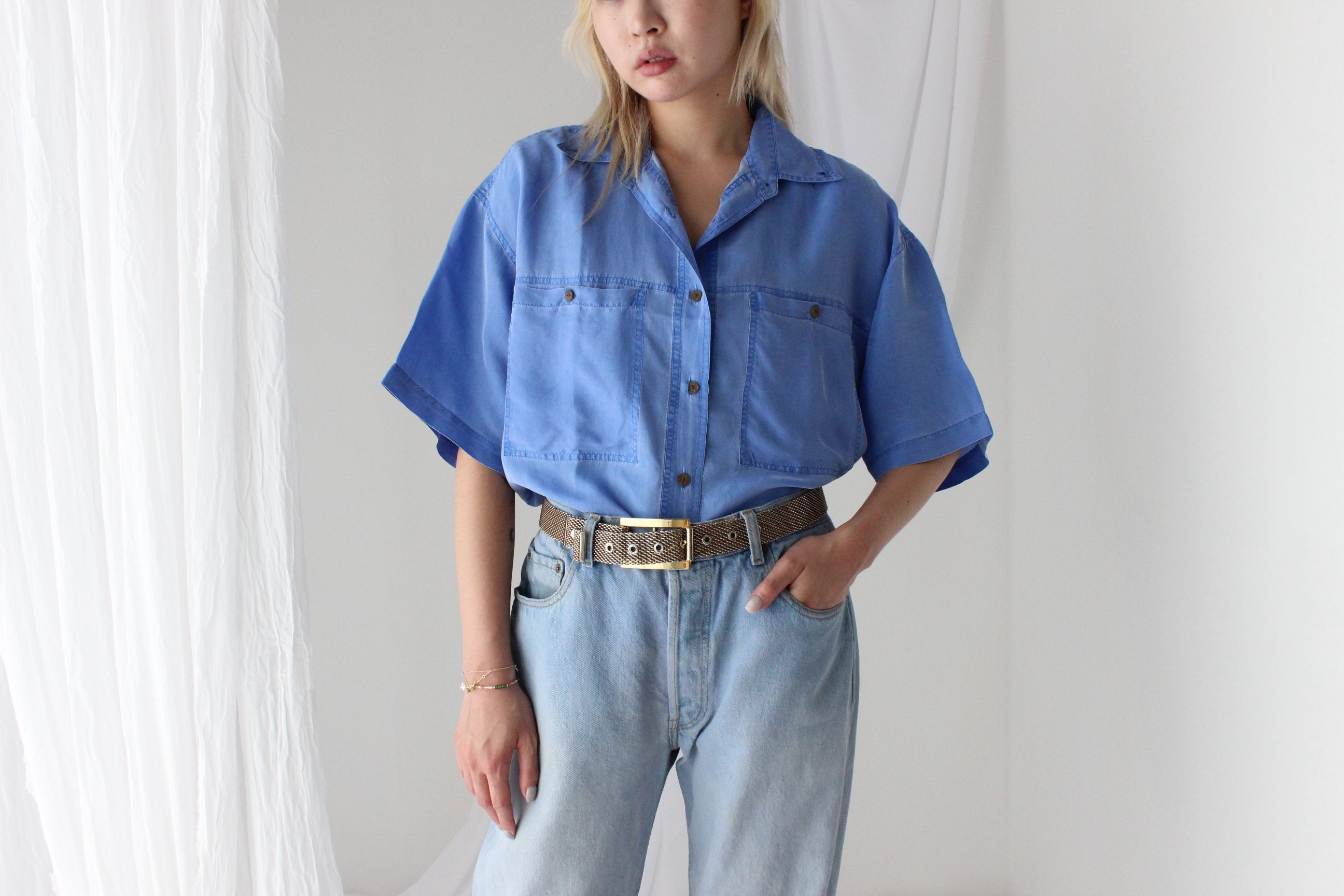 80s PURE SILK "Denim" Look Boxy Shirt