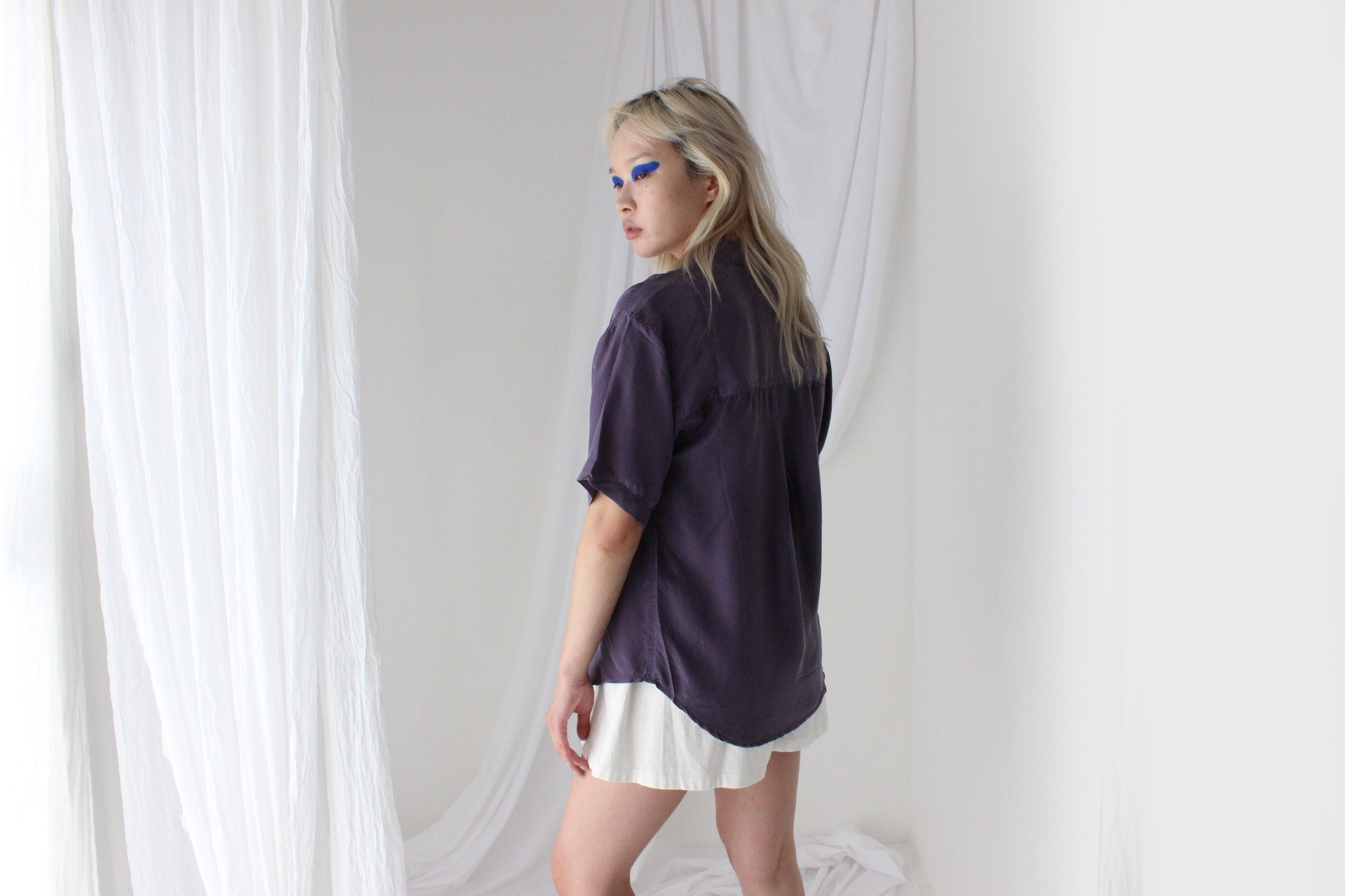 80s SANDWASHED SILK Boxy Purple Shirt