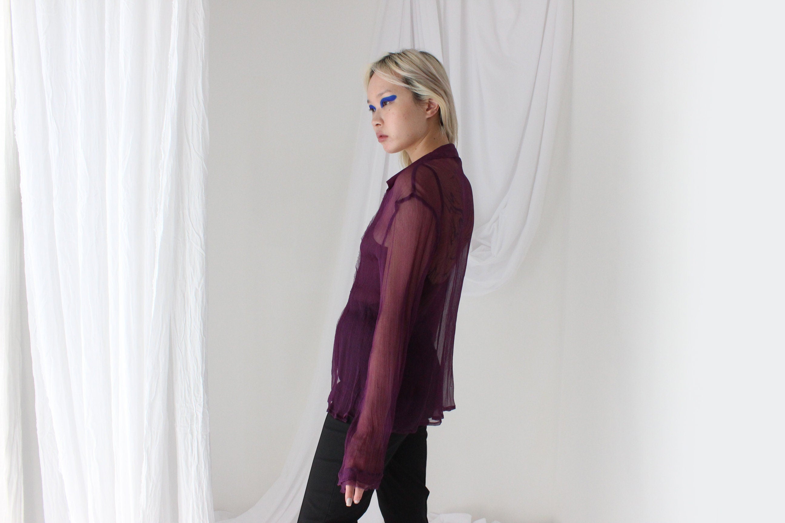 Sexy 90s Sheer Crinkle Silk Georgette Blouse