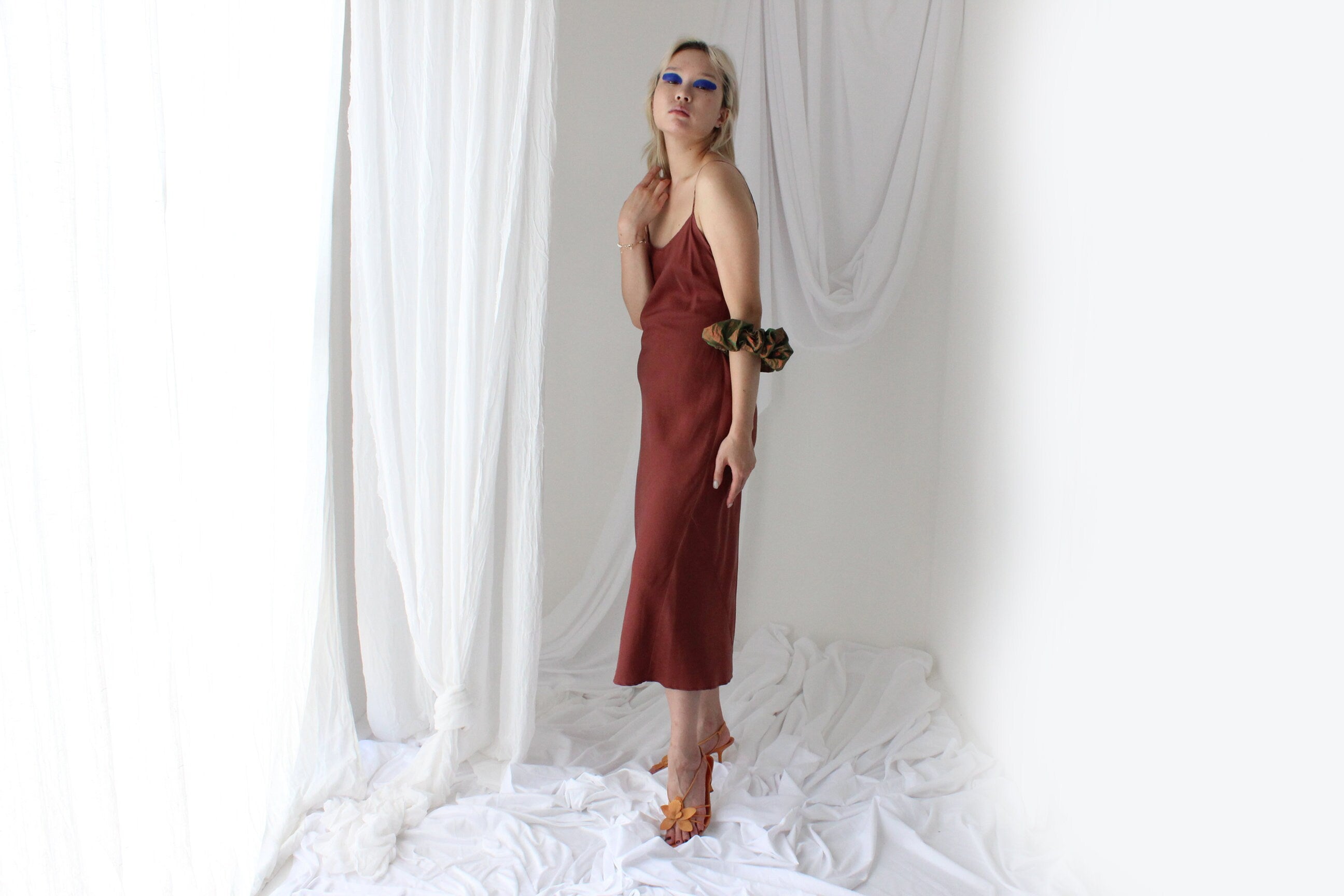 90s Pure Silk Bias Cut Slip Dress in Mocha