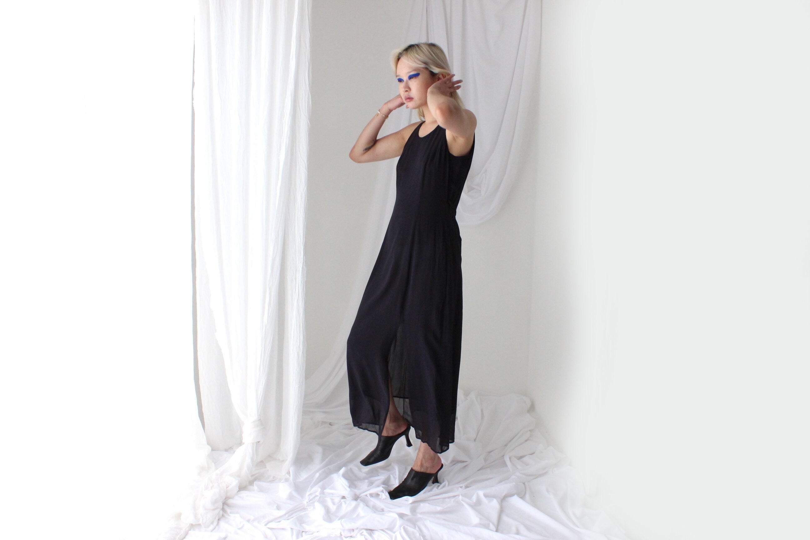 90s Luxury Double Layer Silk Staple Sleeveless Dress