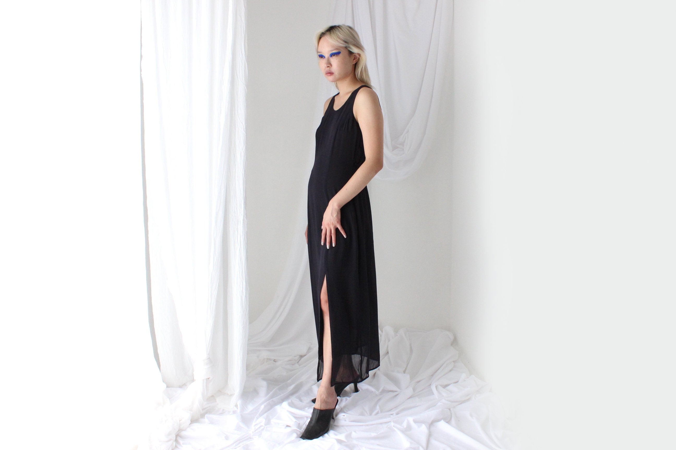 90s Luxury Double Layer Silk Staple Sleeveless Dress