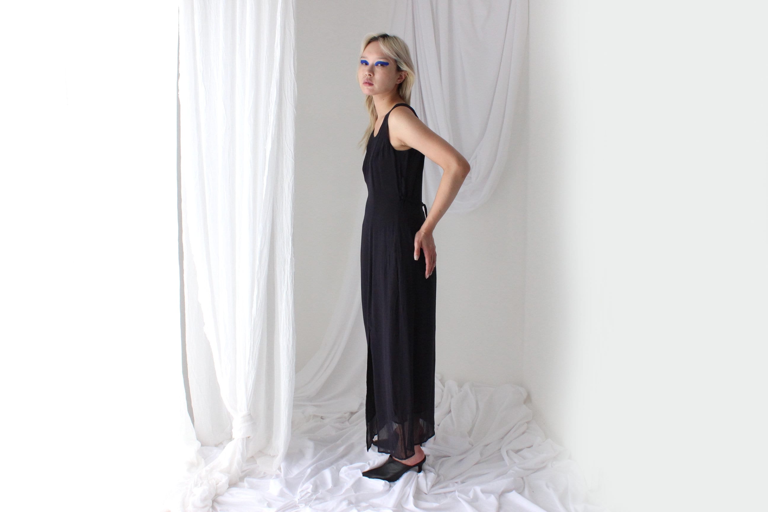 90s Luxury Double Layer Silk Staple Sleeveless Dress