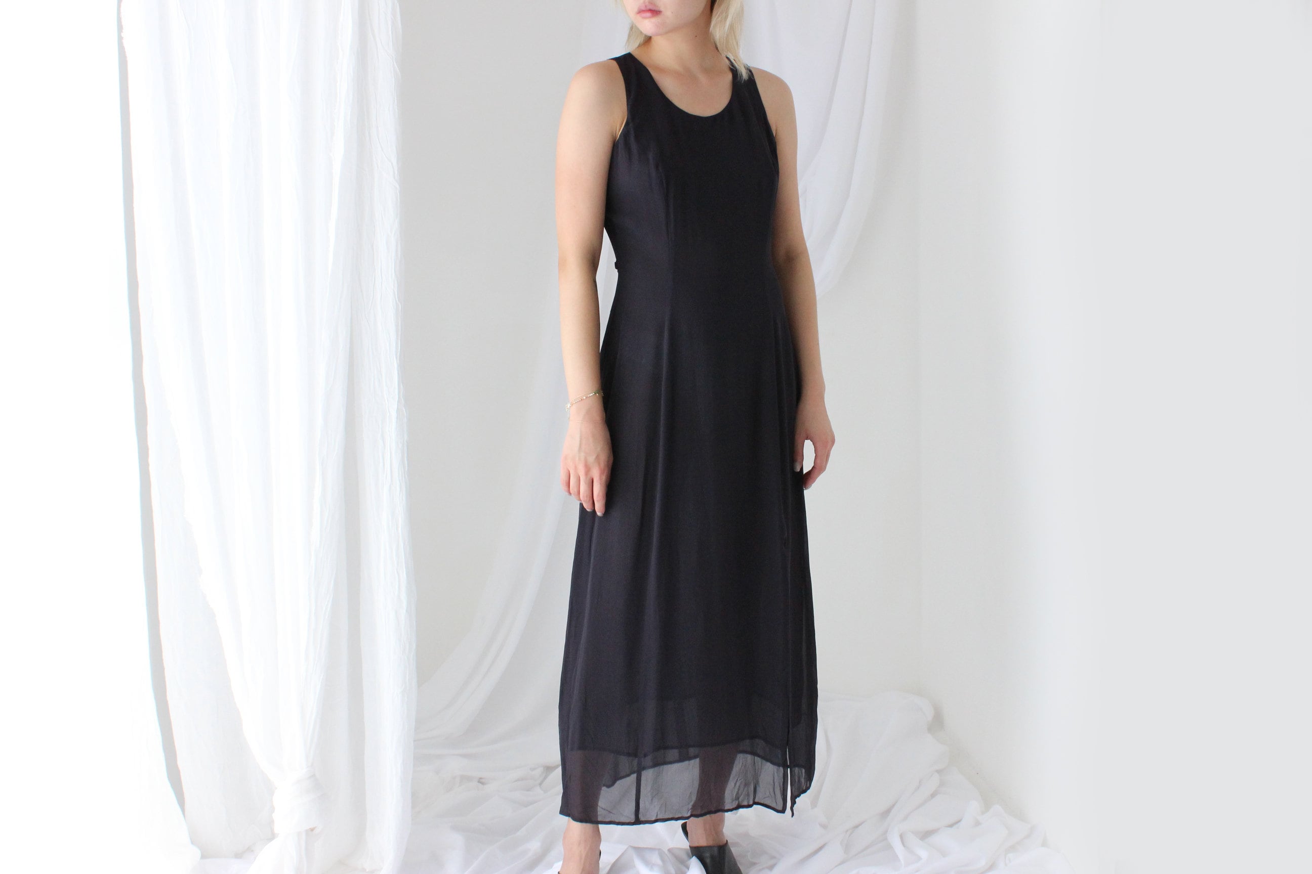 90s Luxury Double Layer Silk Staple Sleeveless Dress