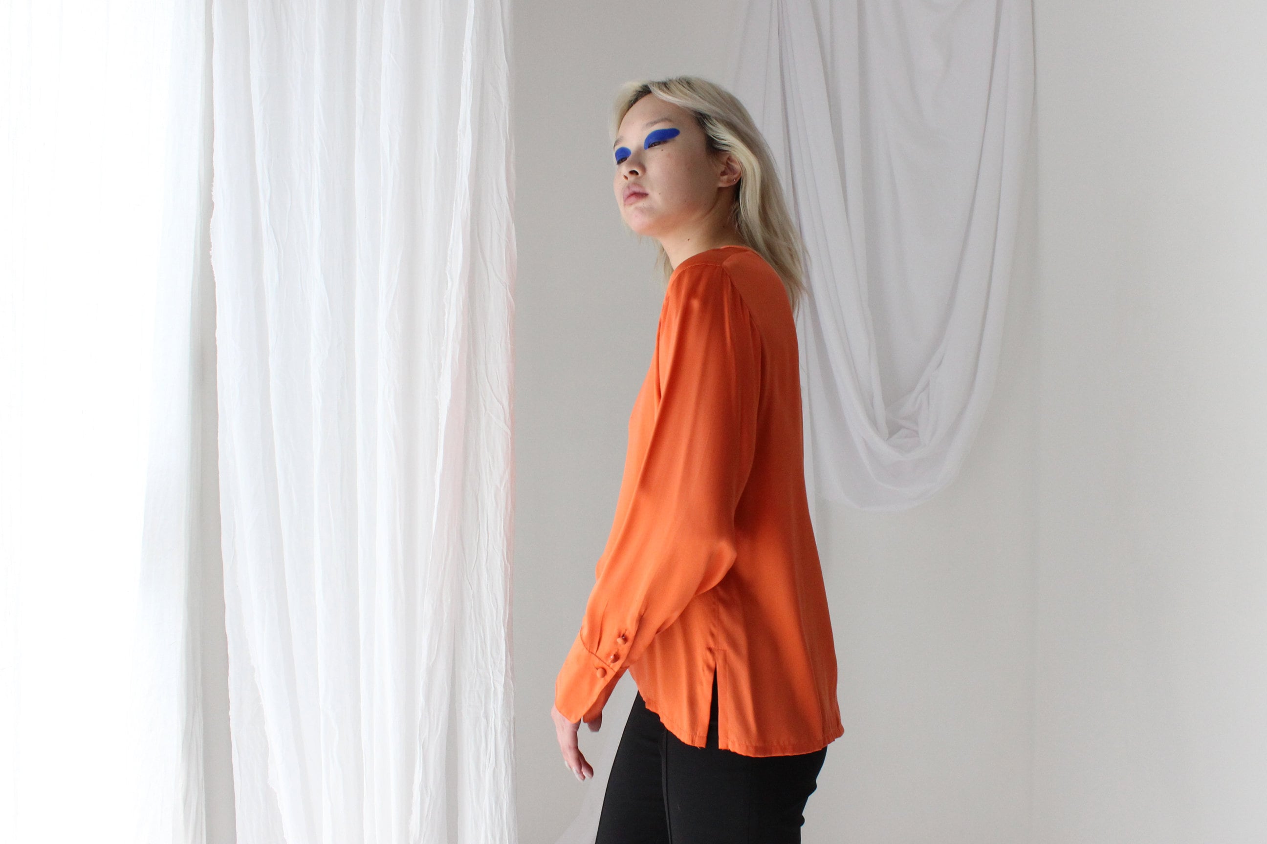 90s Vibrant Orange PURE MULBERRY SILK Drape Top