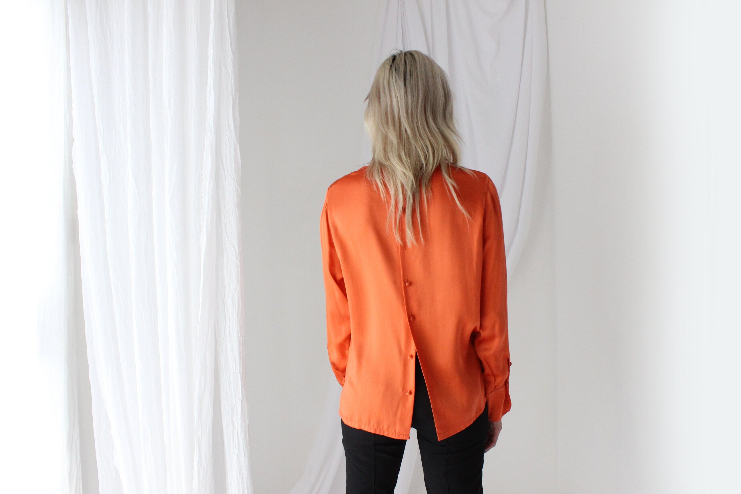 90s Vibrant Orange PURE MULBERRY SILK Drape Top