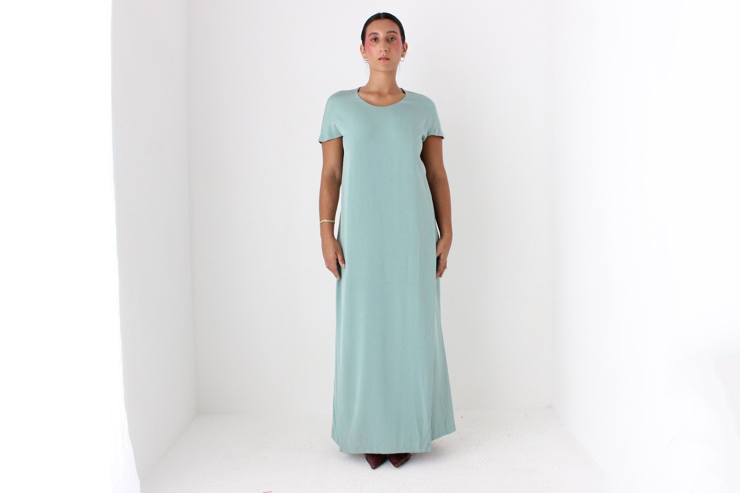 90s CALVIN KLEIN Mint Green Silk Minimal Gown