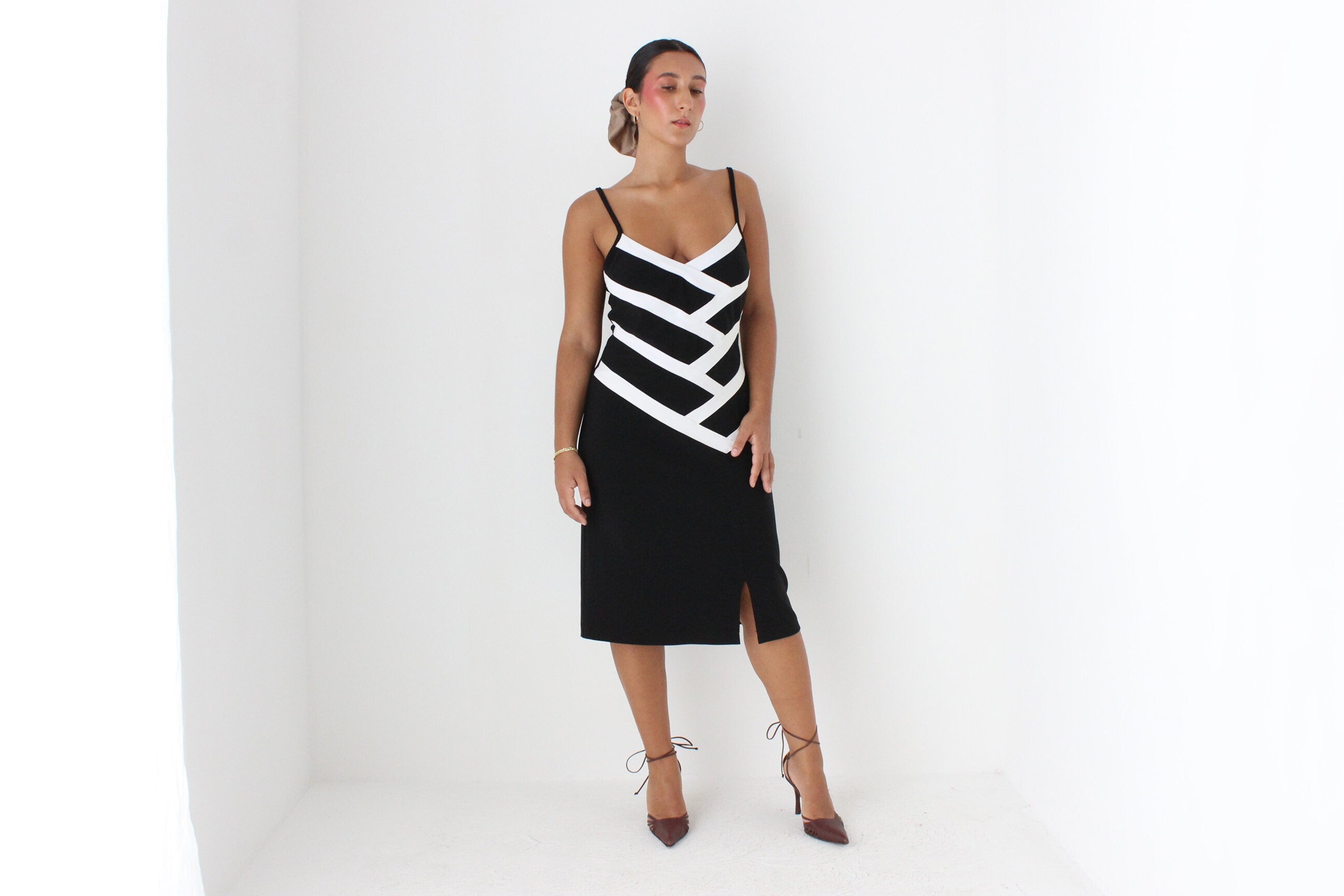 80s Bold Monochrome Bodycon Dress