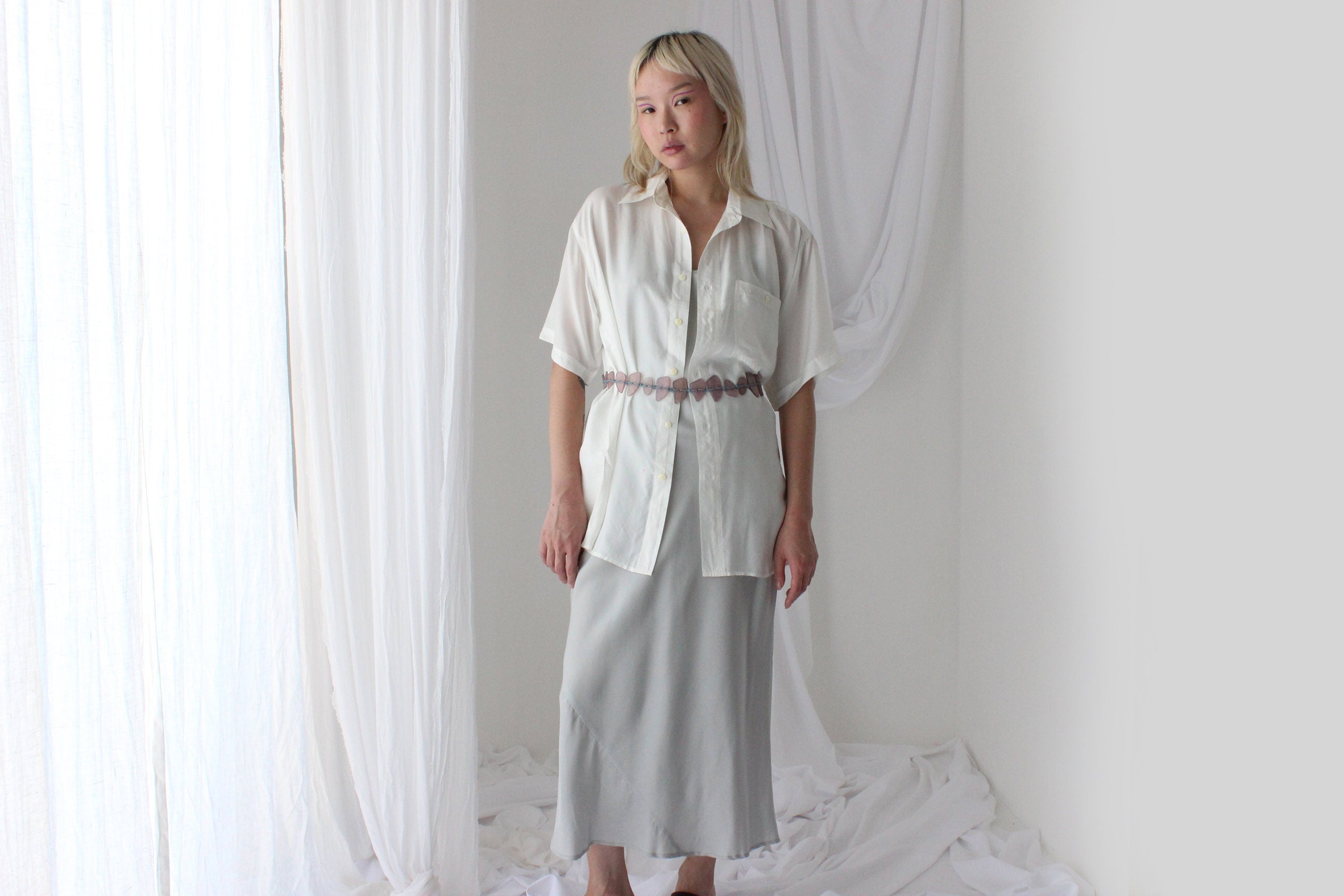 80s PURE SILK Snow White Boxy Oversized Shirt