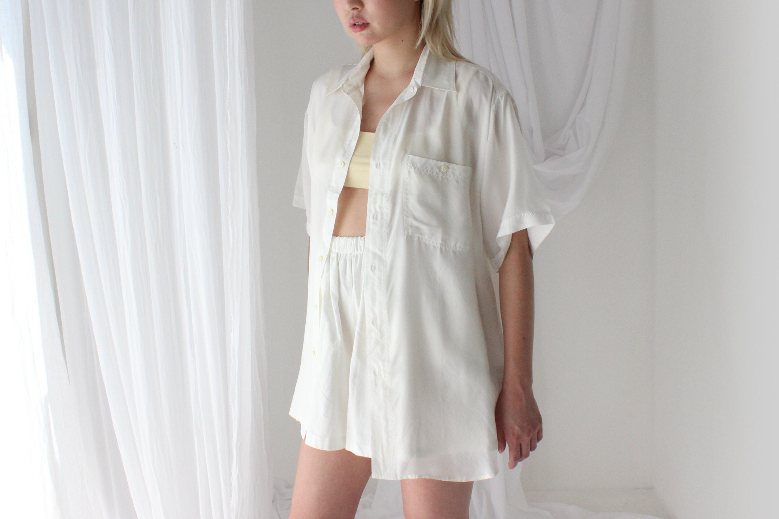 80s PURE SILK Snow White Boxy Oversized Shirt