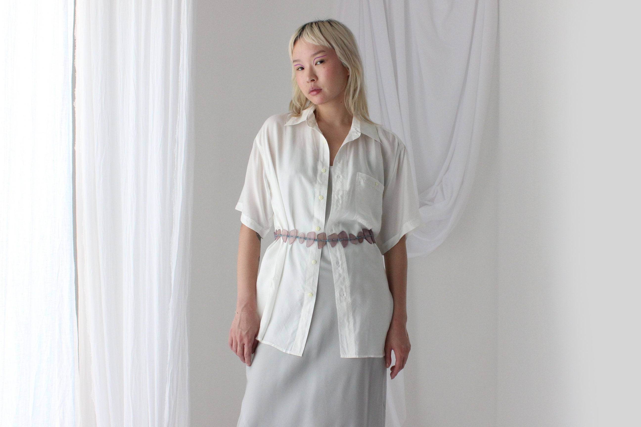 80s PURE SILK Snow White Boxy Oversized Shirt