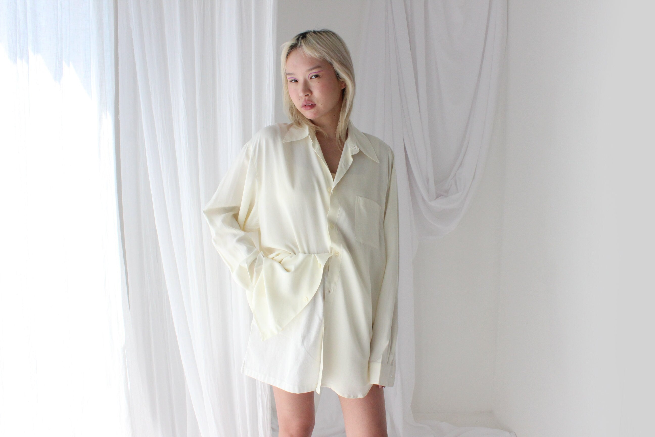 Heavenly 90s Pure Silk Cream Oversized Shirt