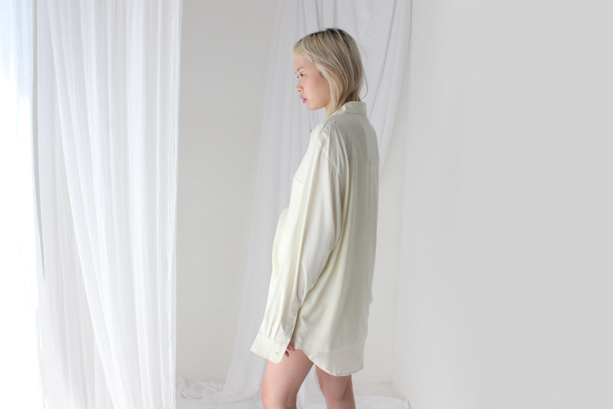 Heavenly 90s Pure Silk Cream Oversized Shirt