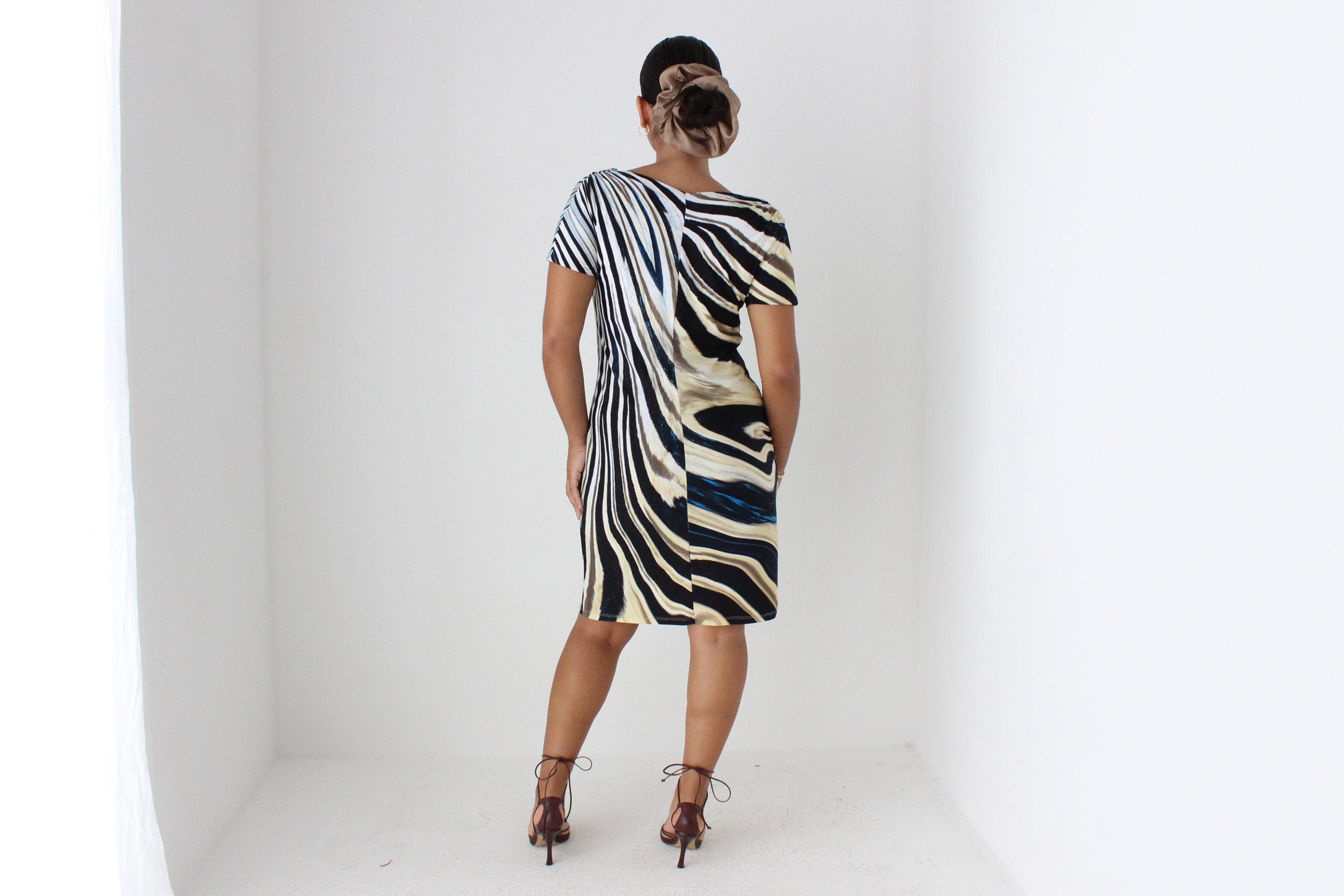 Y2K ROBERTO CAVALLI Animal Bandage Dress w/ Gold Metal Snake