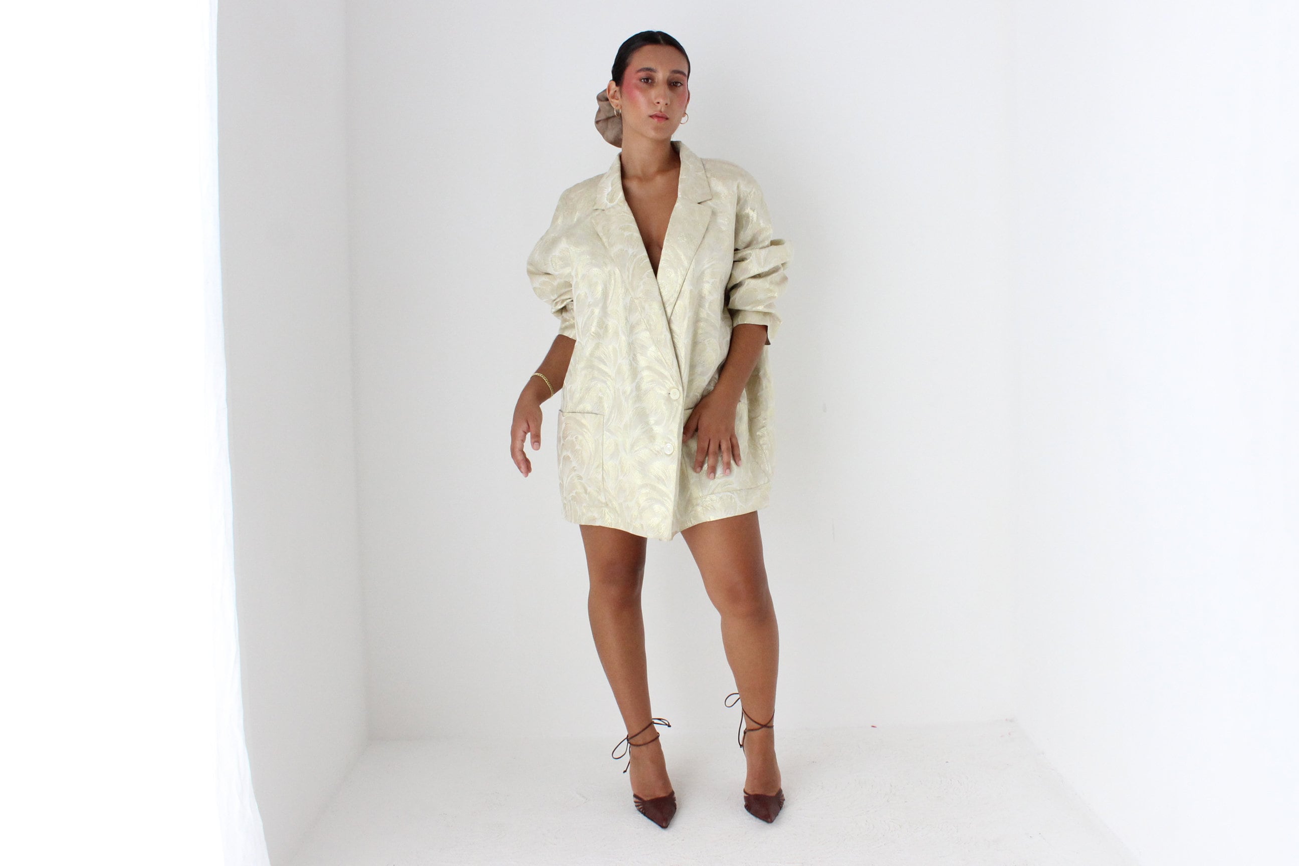 80s Golden Brocade Metallic Oversized Blazer Mini