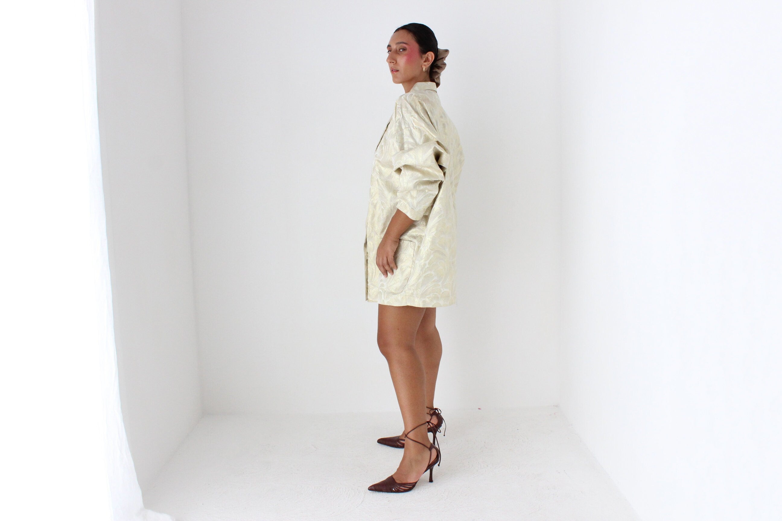 80s Golden Brocade Metallic Oversized Blazer Mini