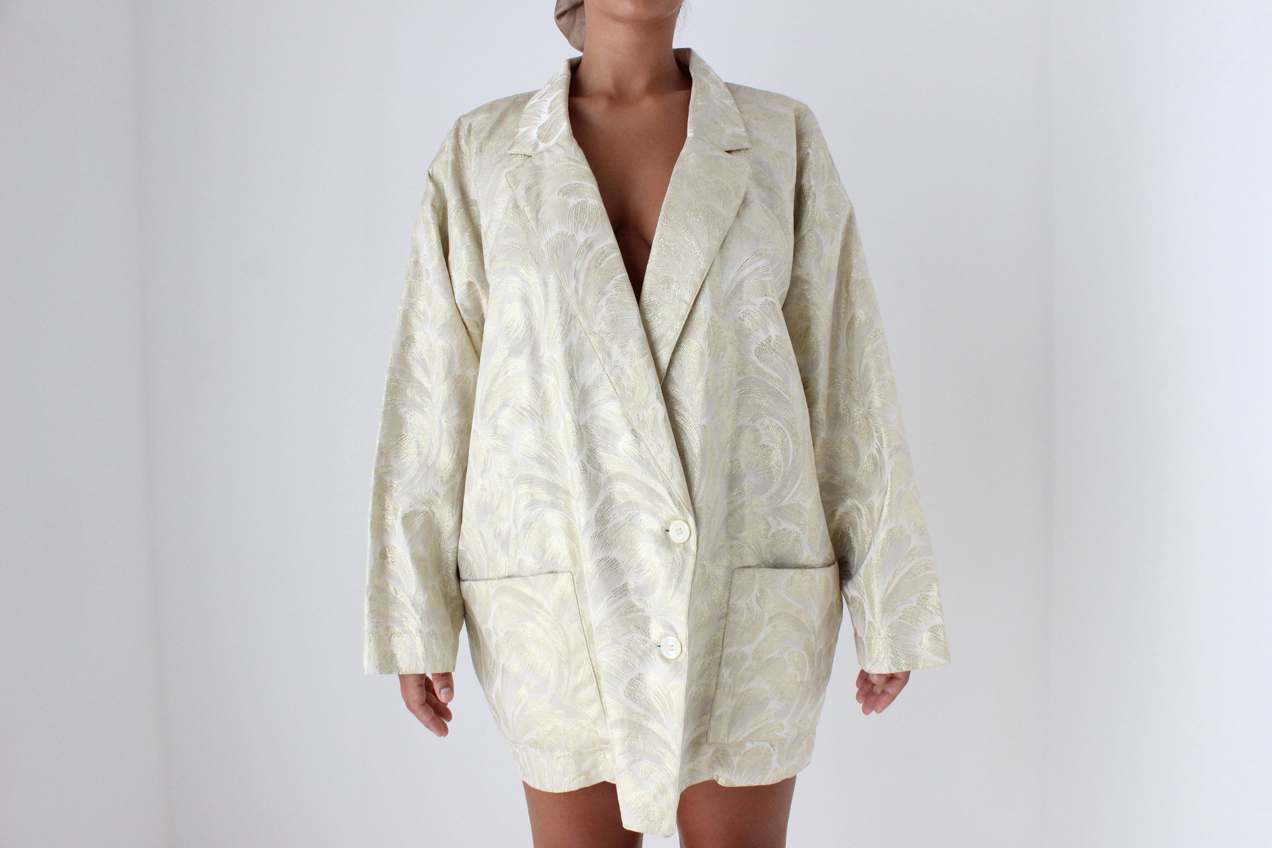 80s Golden Brocade Metallic Oversized Blazer Mini