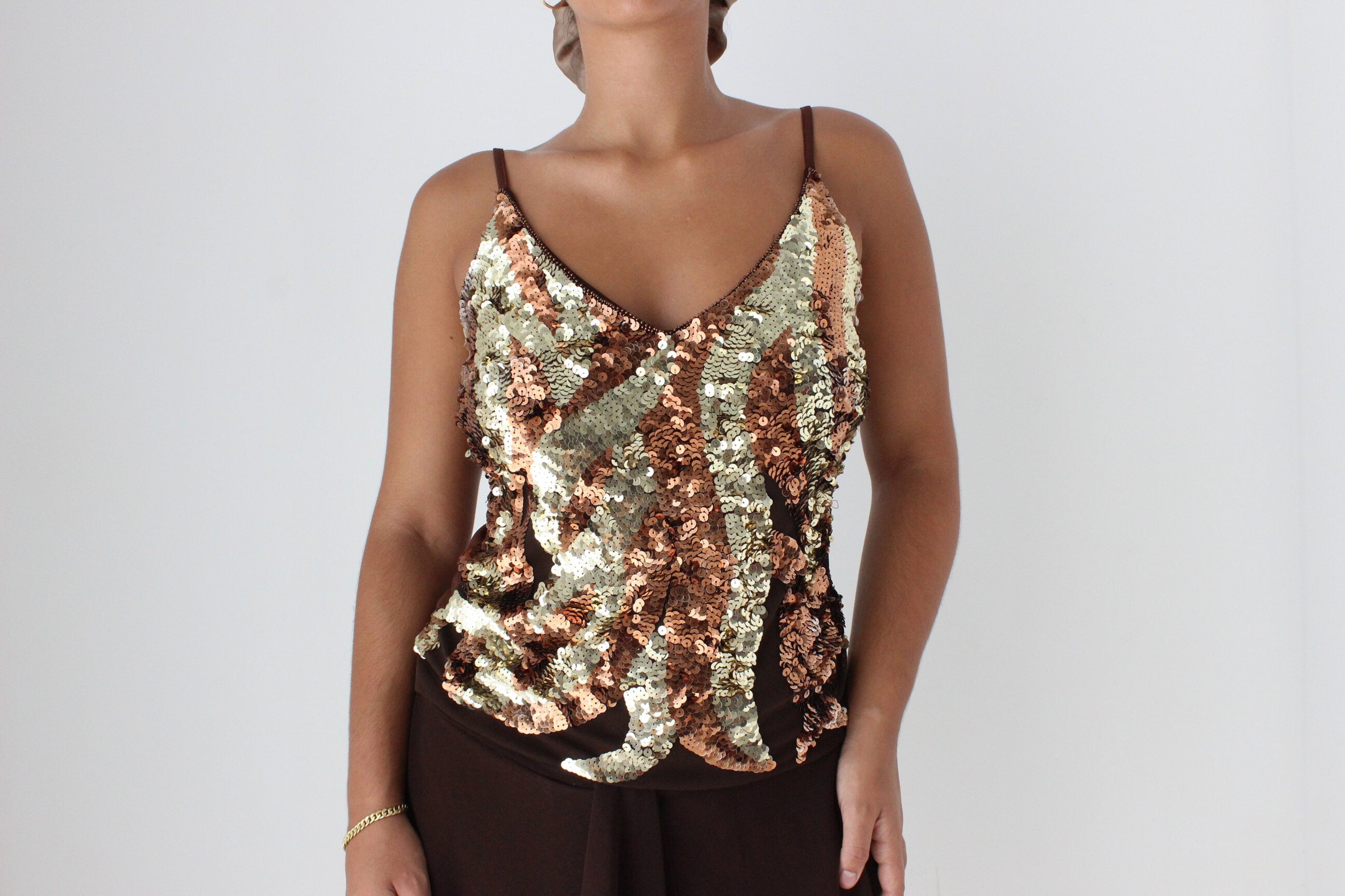 Iconic Y2K Bebe Flame Sequin & Mesh Top