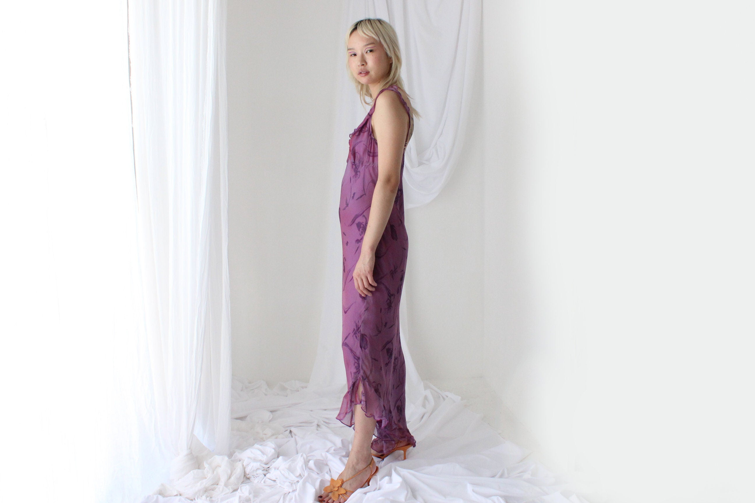 Y2K PURE SILK Holographic Shimmer Ruffle Dress