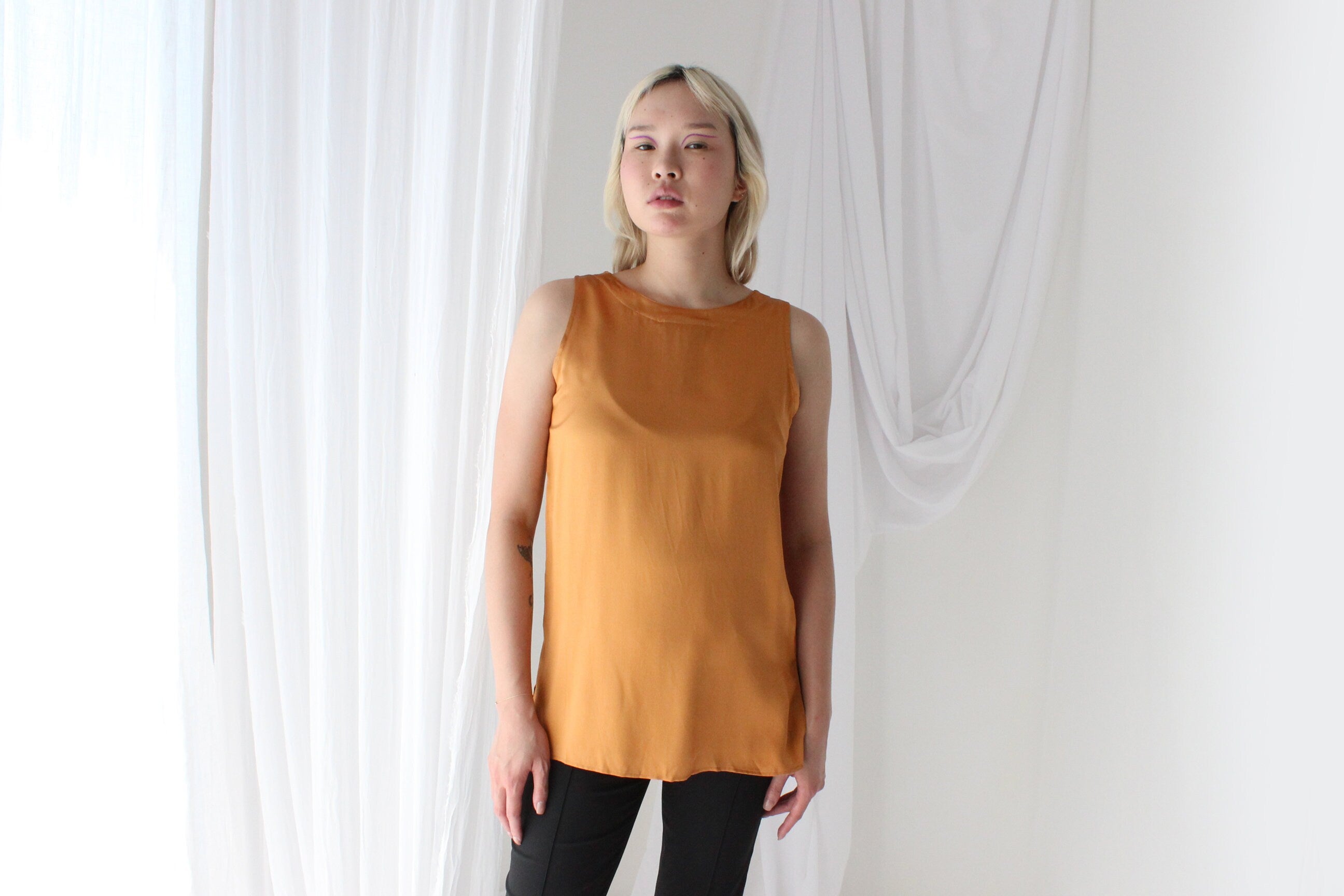 90s Pure Silk Sleeveless Tank Top in Marigold