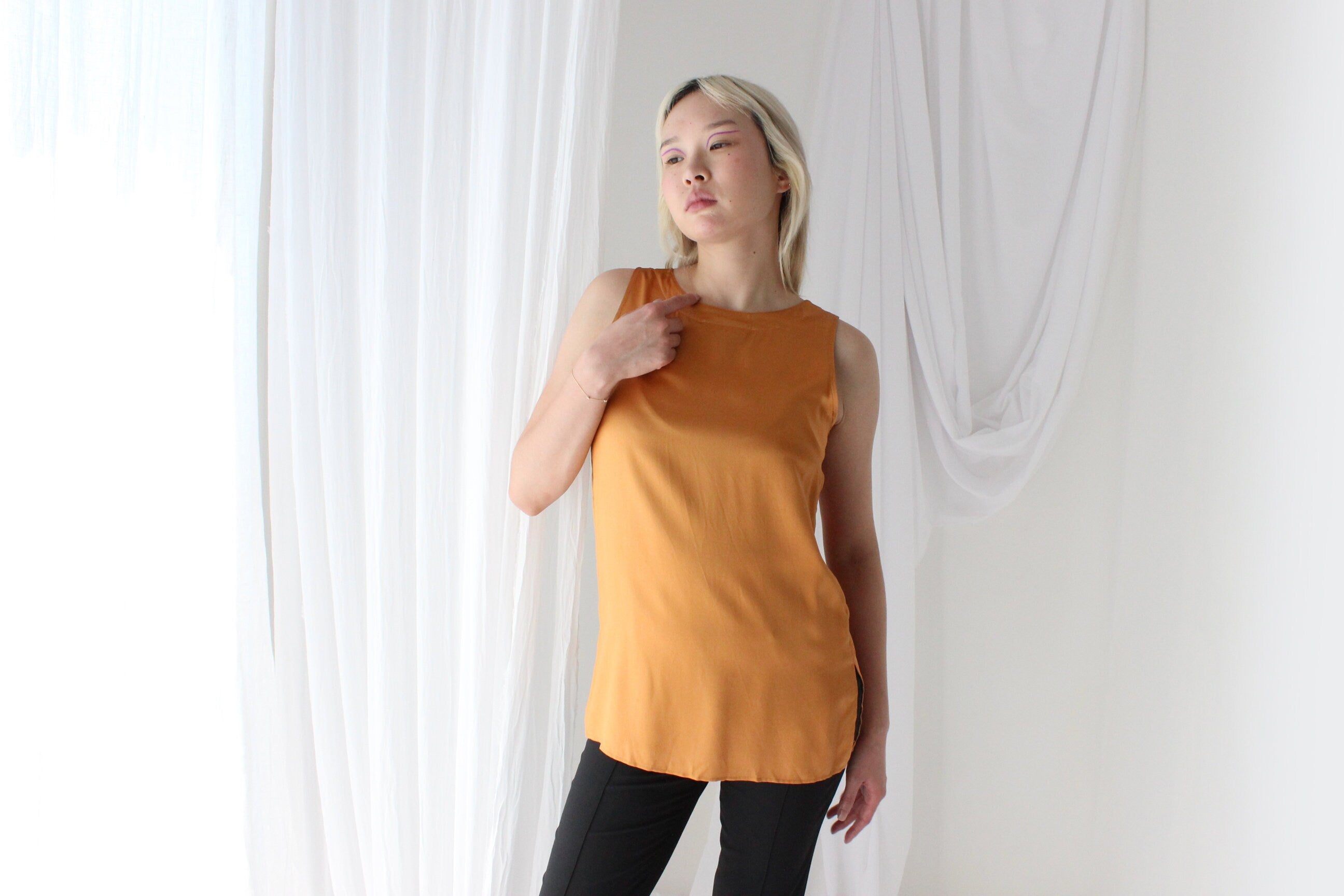 90s Pure Silk Sleeveless Tank Top in Marigold