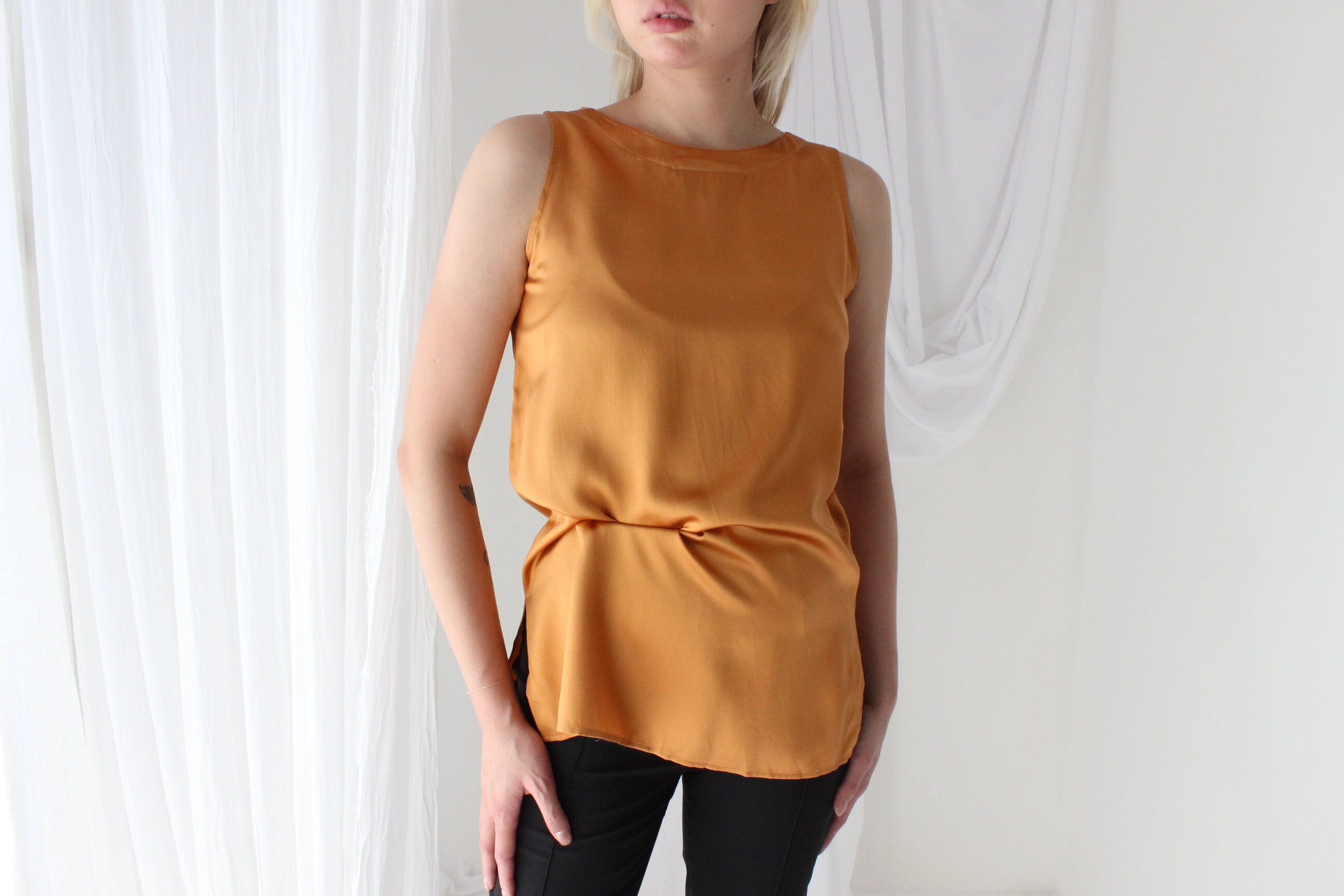 90s Pure Silk Sleeveless Tank Top in Marigold