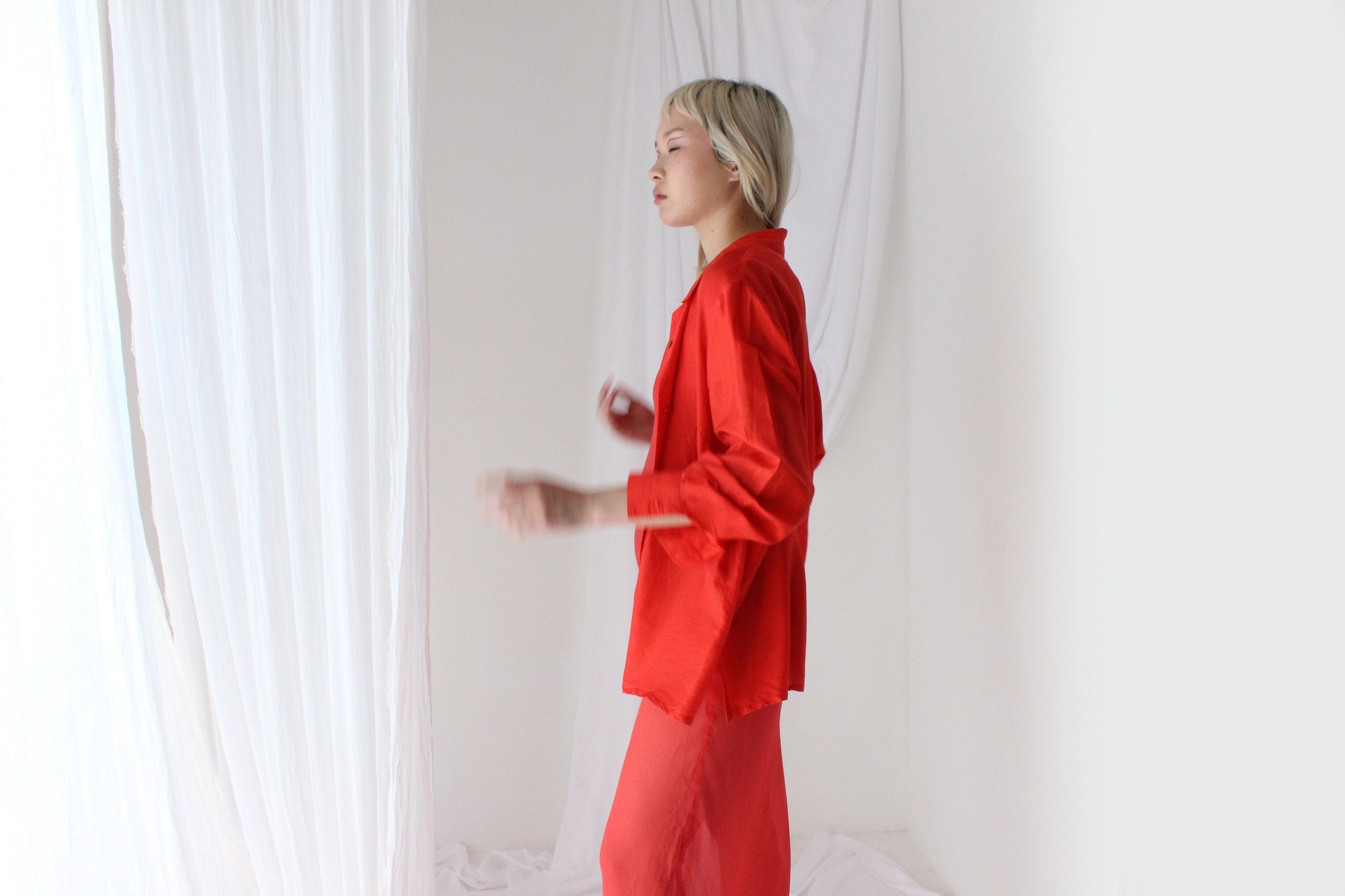 80s Coral Silk Luxury Oversized Shirt