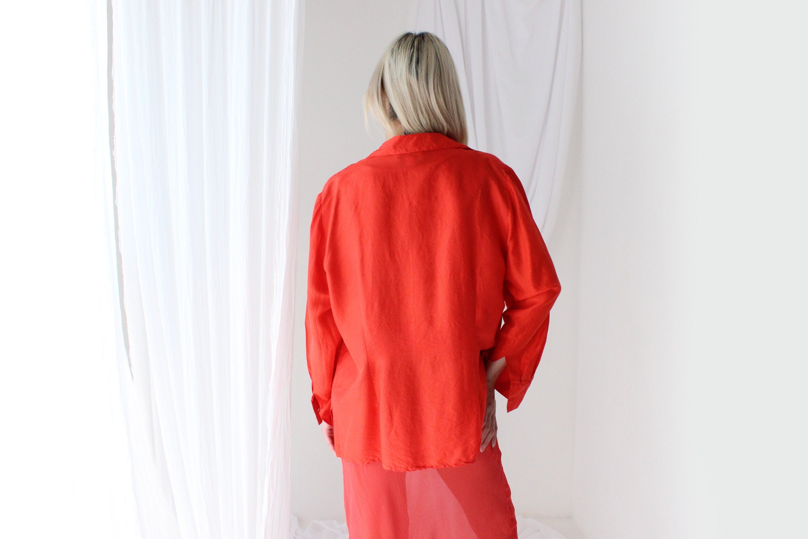 80s Coral Silk Luxury Oversized Shirt