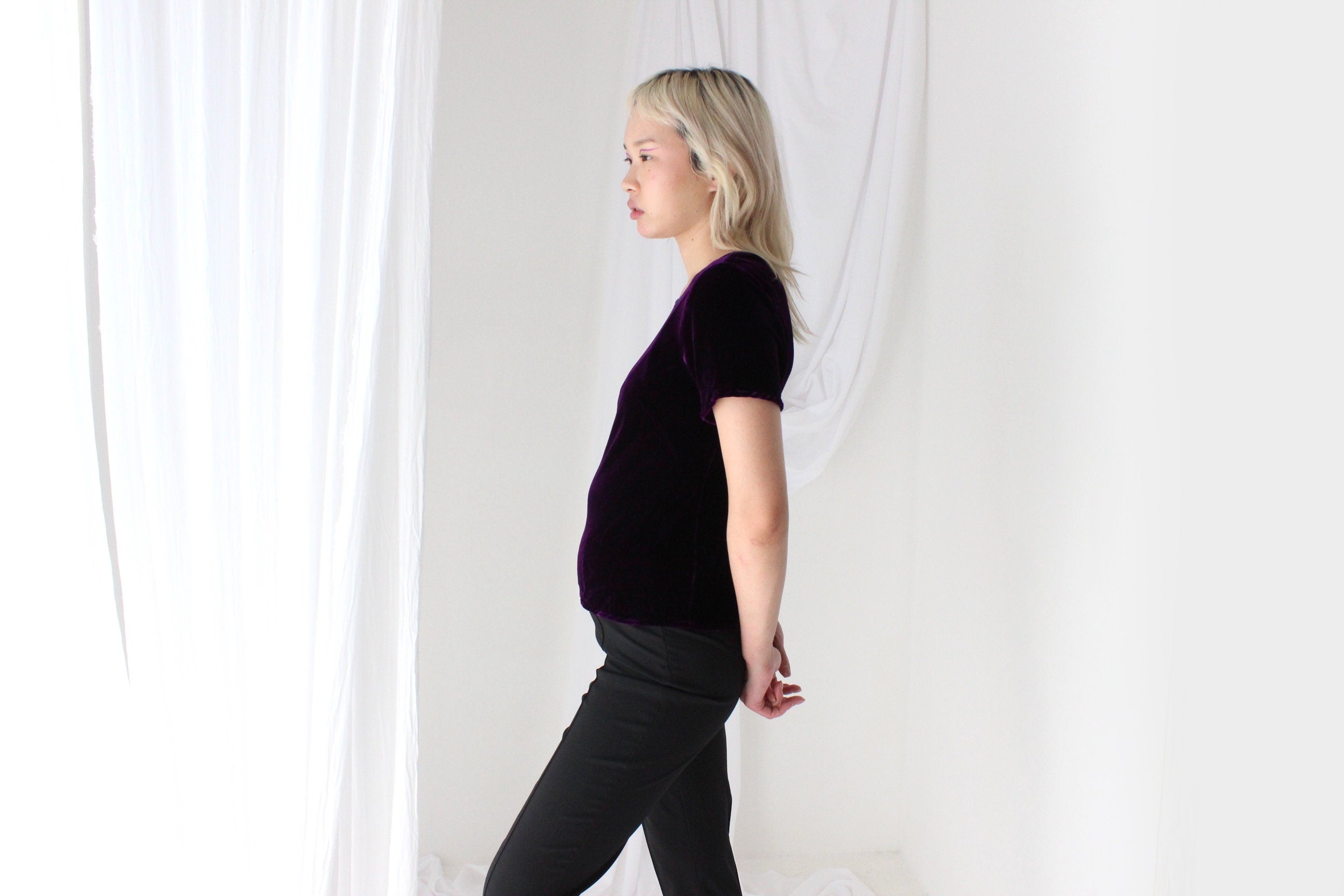 90s SILK VELVET Deep Purple Bias Cut Tee