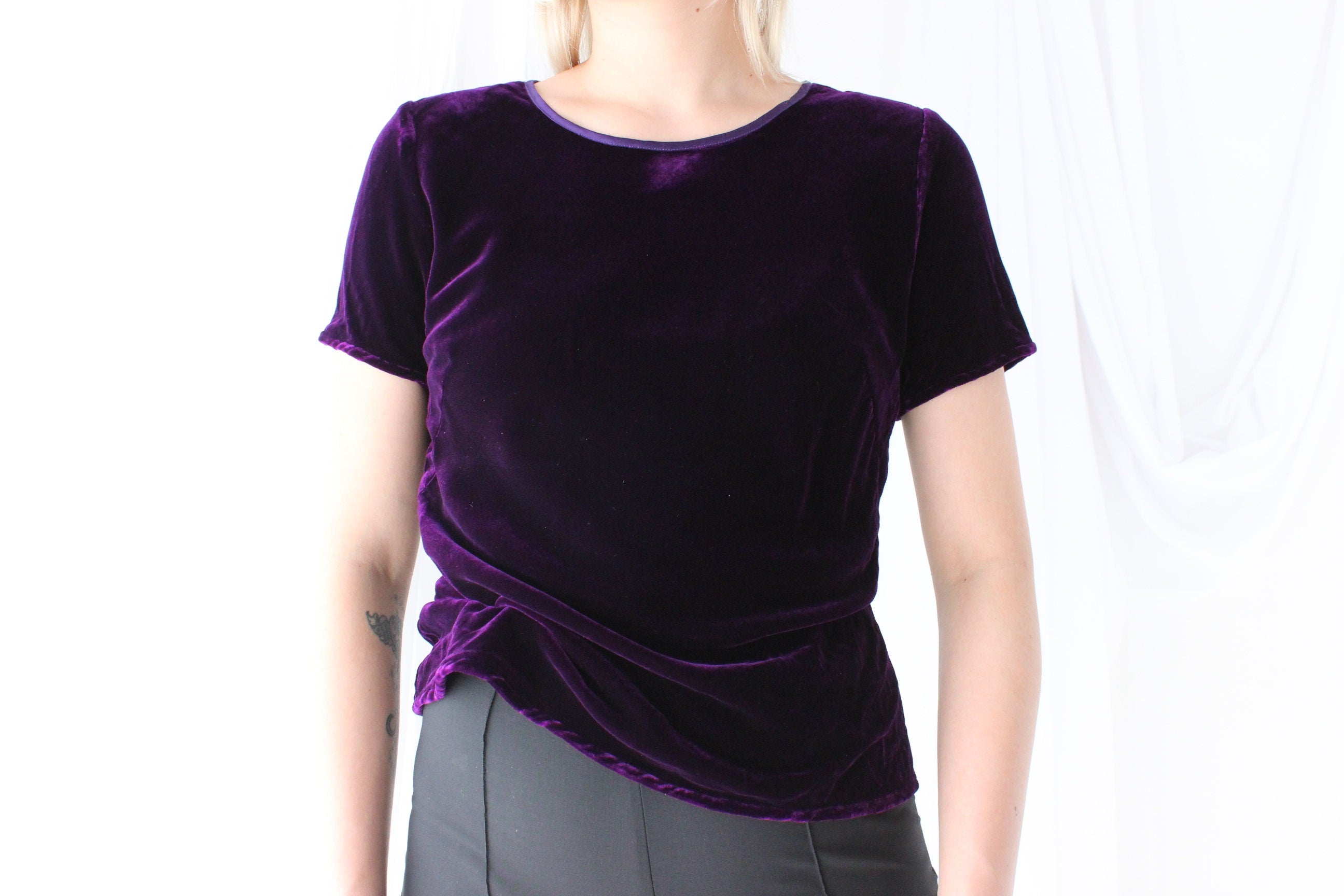 90s SILK VELVET Deep Purple Bias Cut Tee