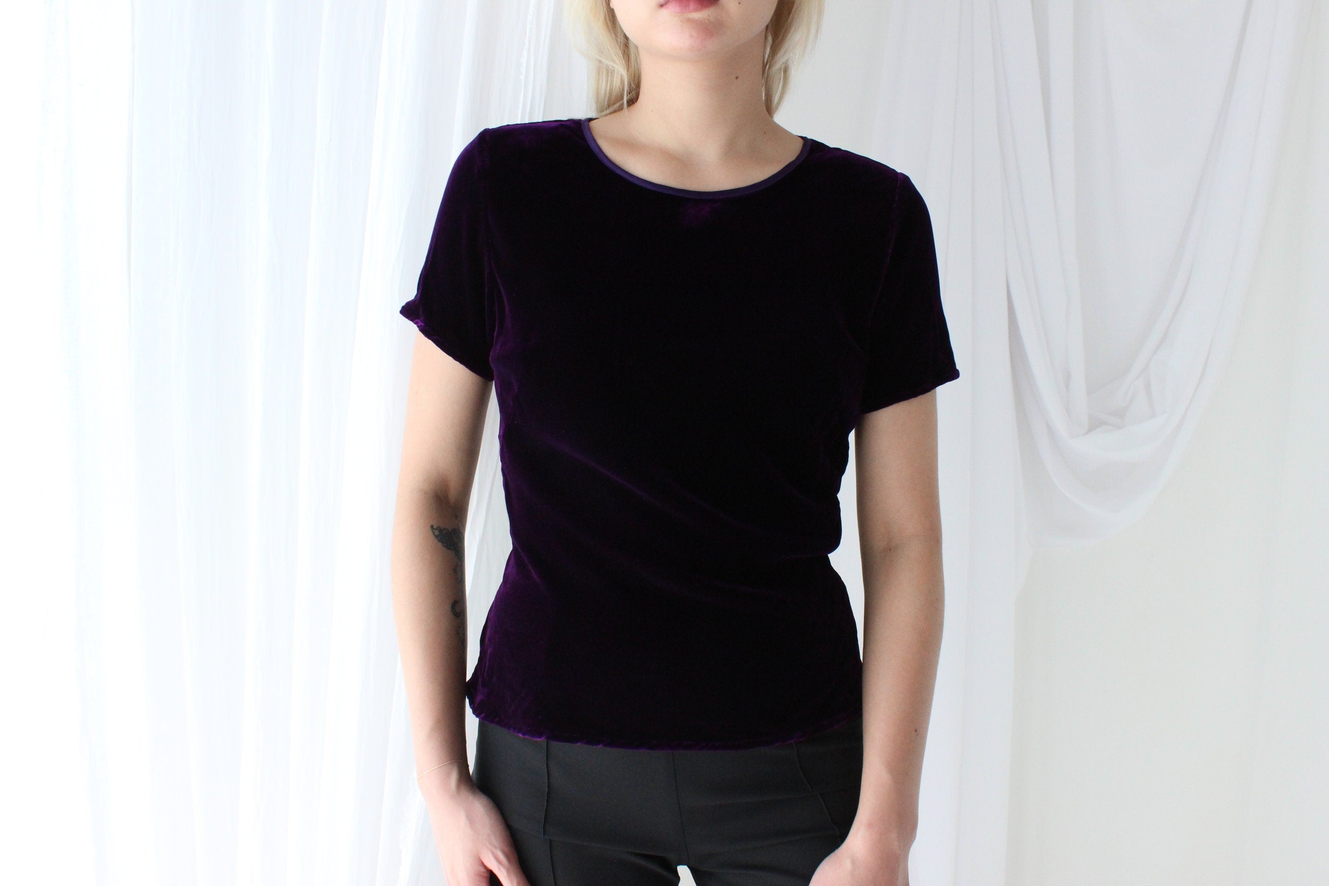 90s SILK VELVET Deep Purple Bias Cut Tee