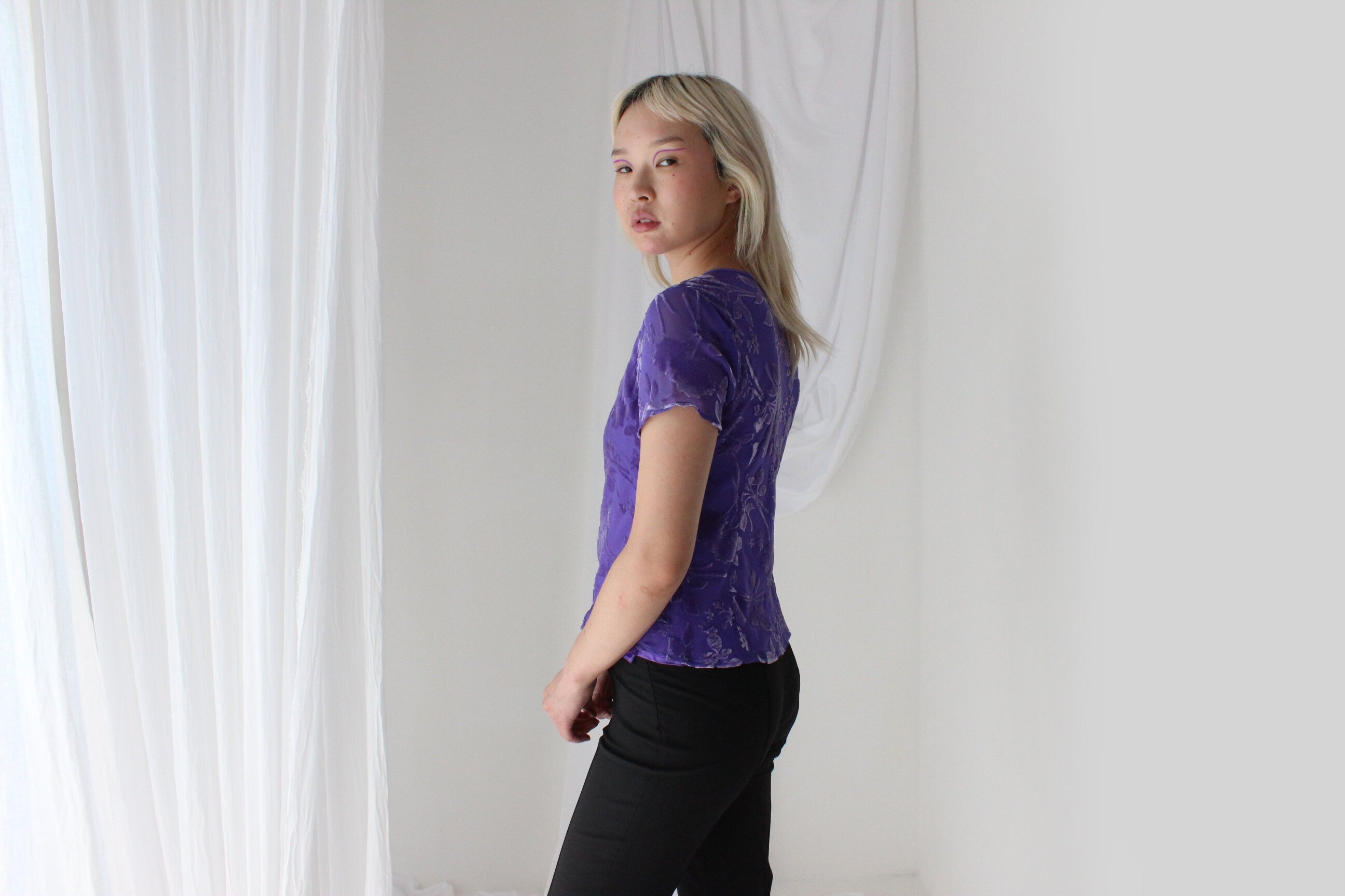 90s SILK VELVET Floral Burnout Bias Cut Tee